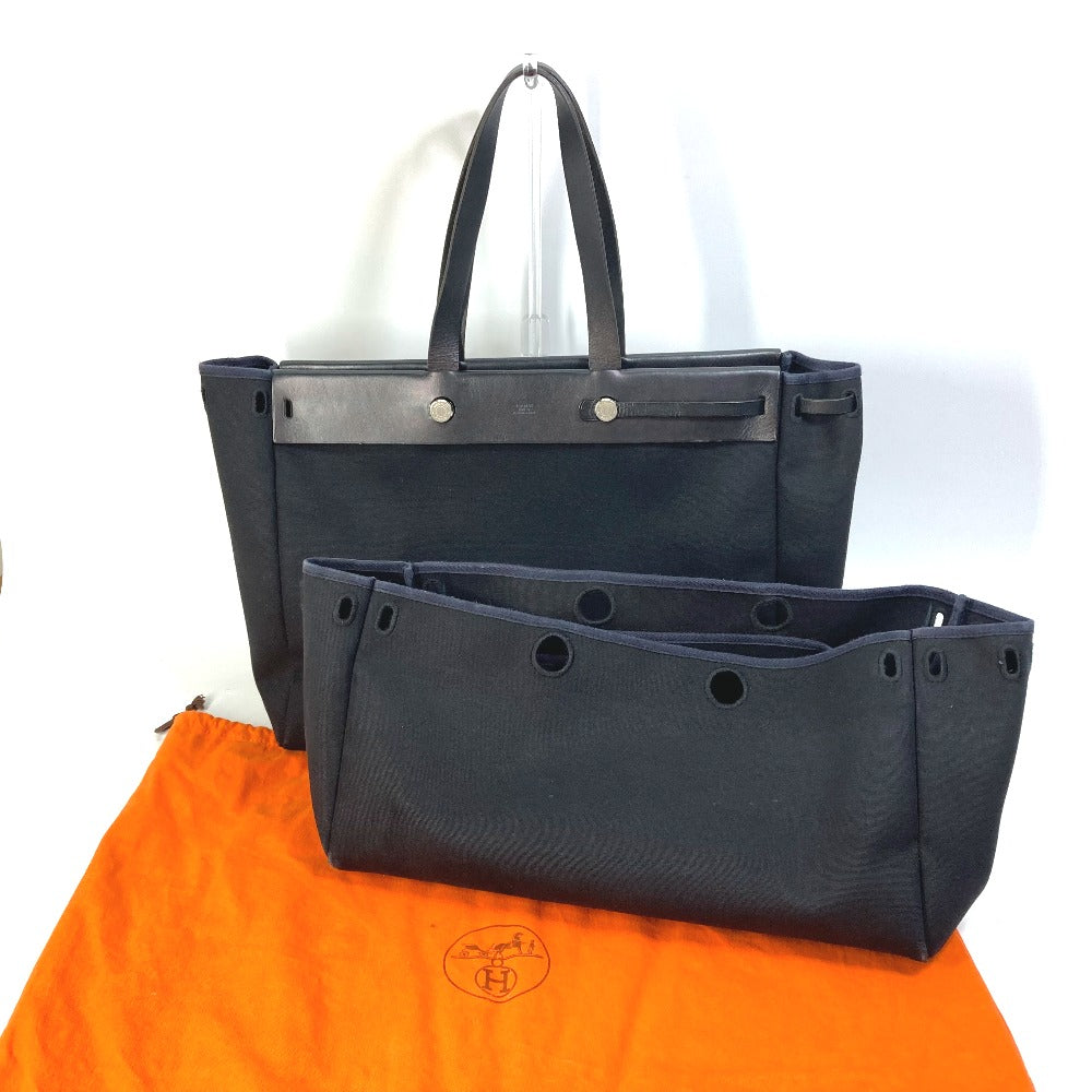 HERMES Tote Bag Canvas / leather black Herbag Cabass GM