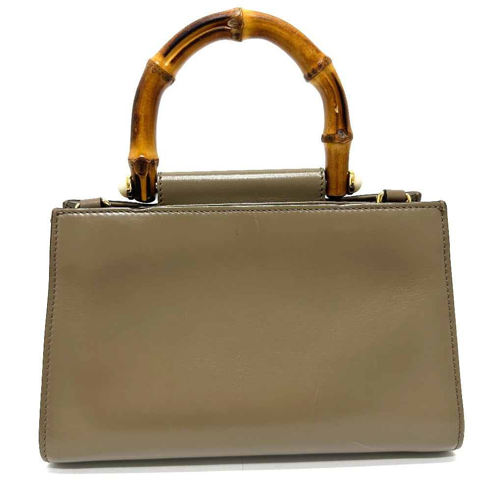 GUCCI Handbag 470271 leather Brown Bamboo Faux Pearl Women Used