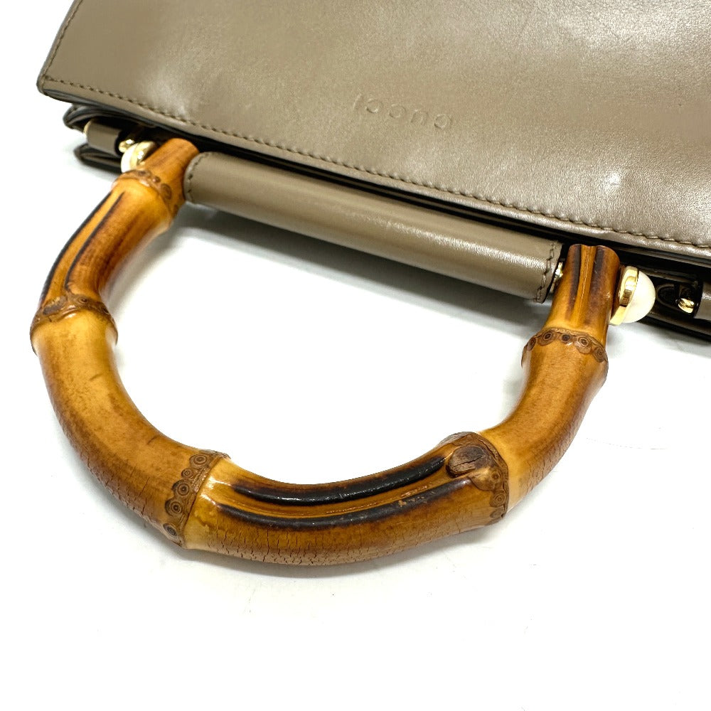 GUCCI Handbag 470271 leather Brown Bamboo Faux Pearl Women Used