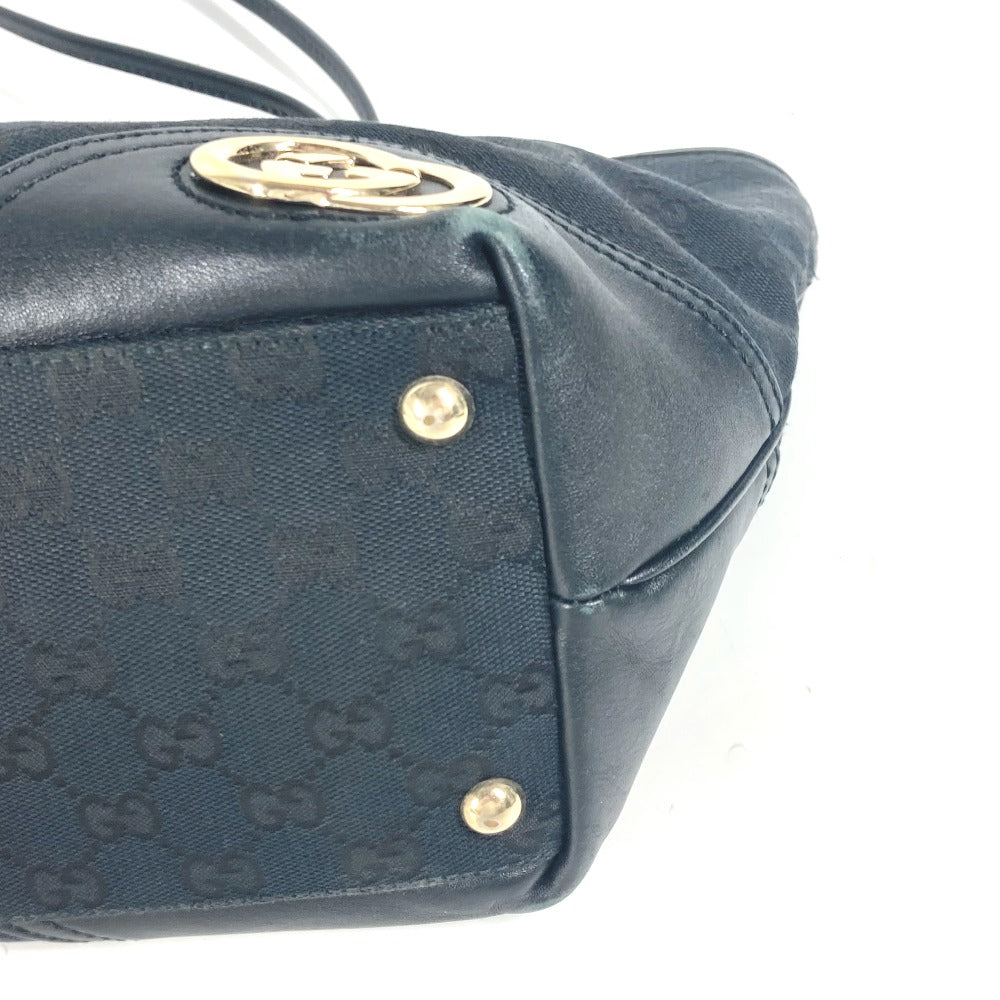 GUCCI Shoulder Bag 169946 GG canvas / leather black GG New Brit Tote Bag Women Used