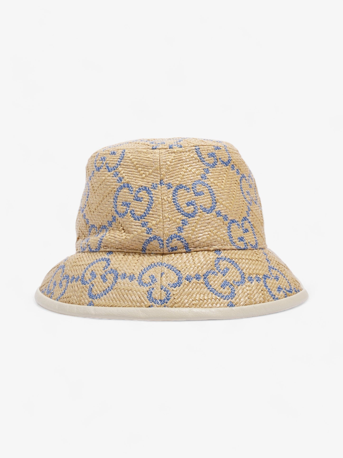 Gucci GG Raffia Effect Bucket Hat Natural / Blue Polyamide Large