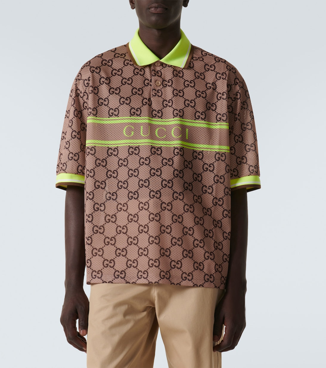 Gucci Men Logo Tech & Mesh Polo Shirt