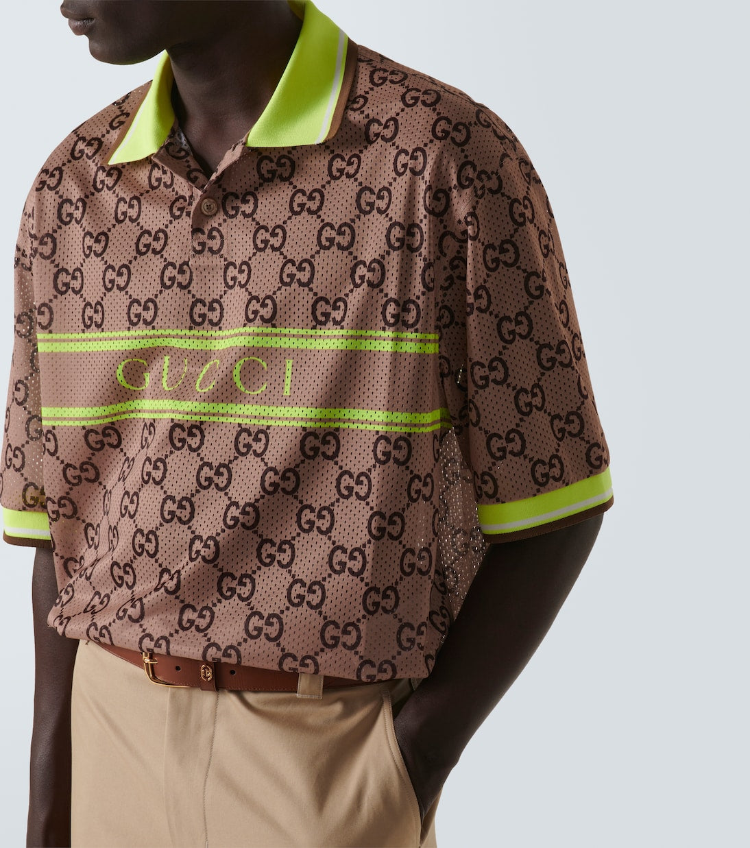 Gucci Men Logo Tech & Mesh Polo Shirt