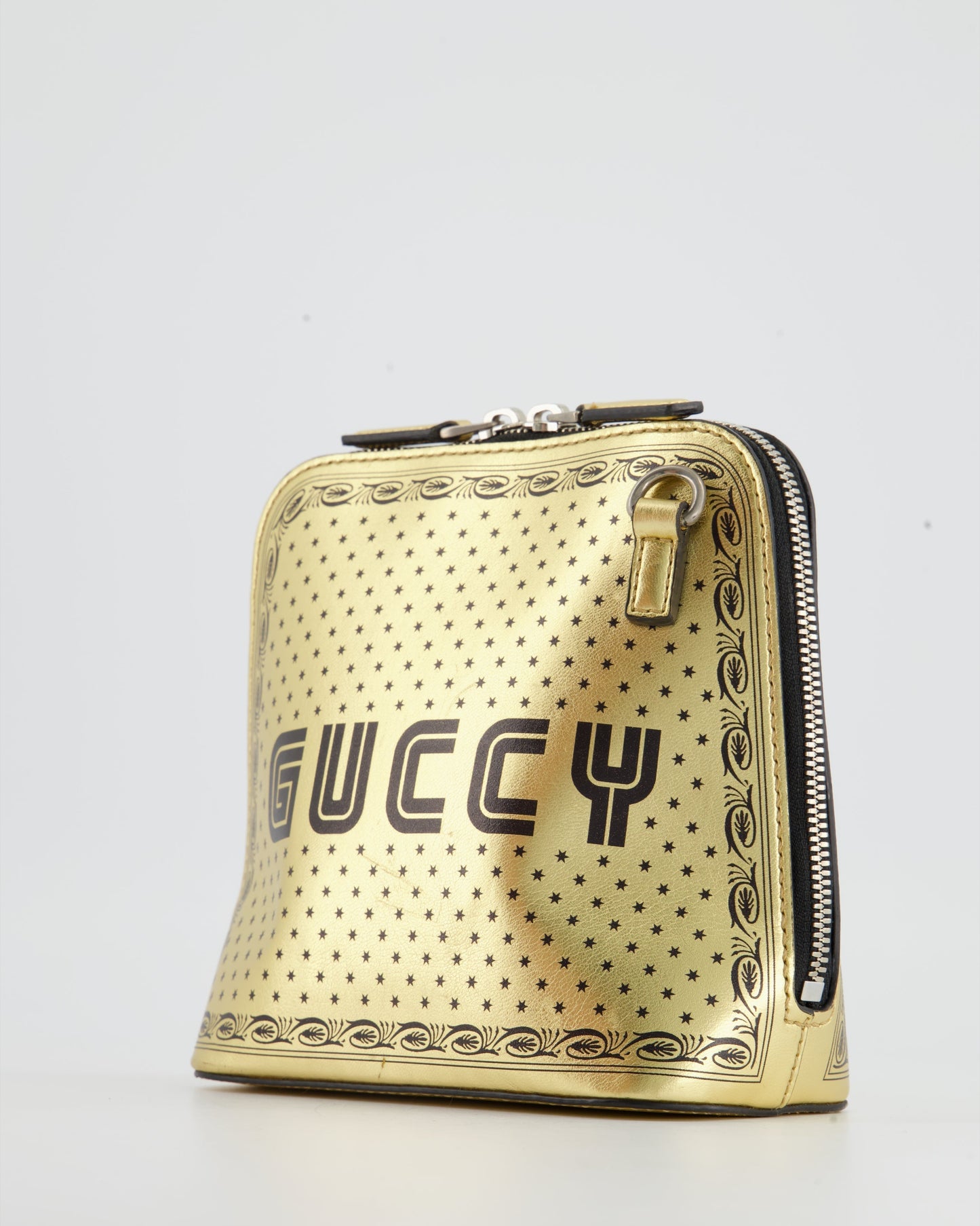 Gucci Gold and Black Leather Guccy Mini Dome Sega Bag
