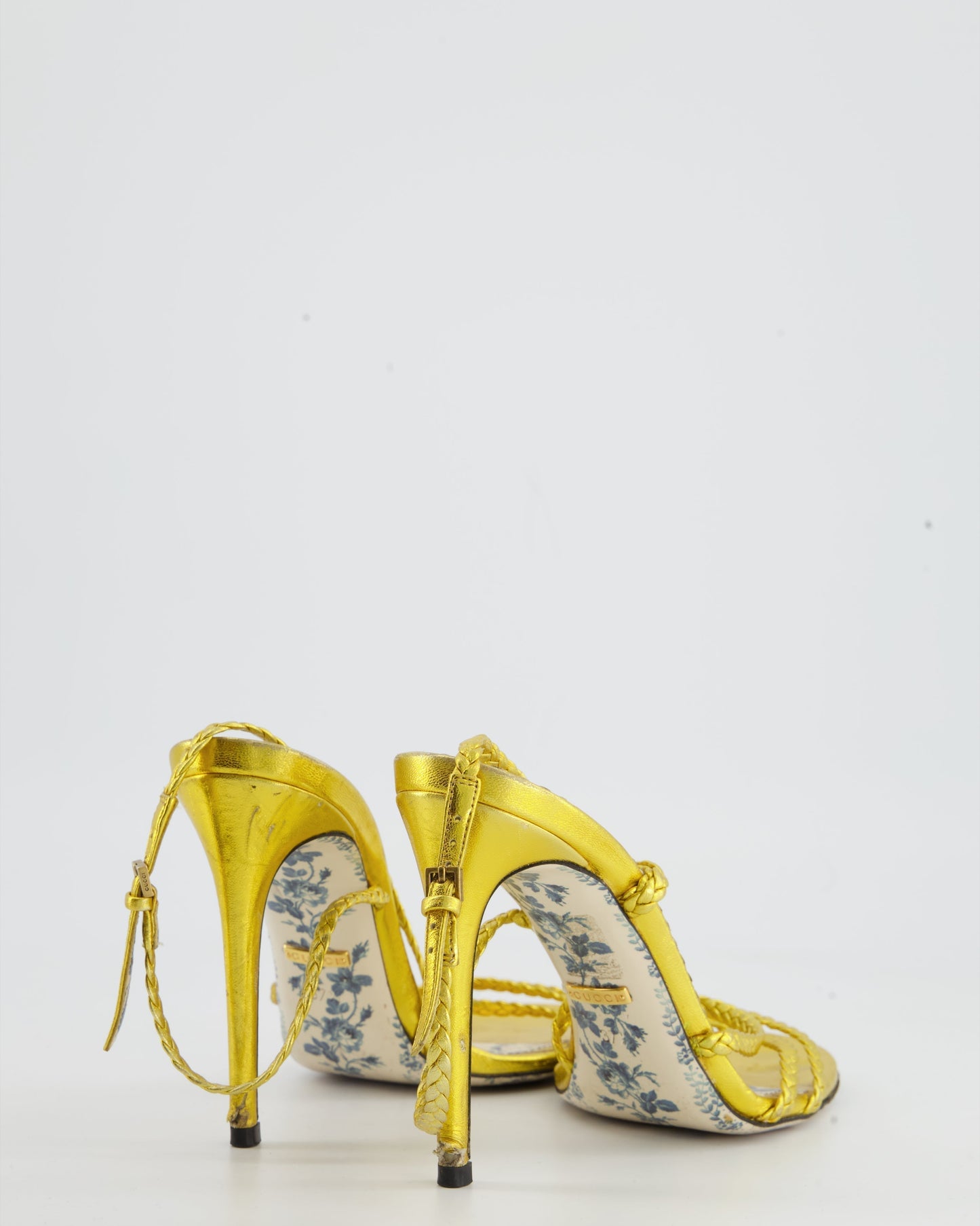 Gucci Metallic Gold Rope Sandals with Floral Detailing EU 37.5