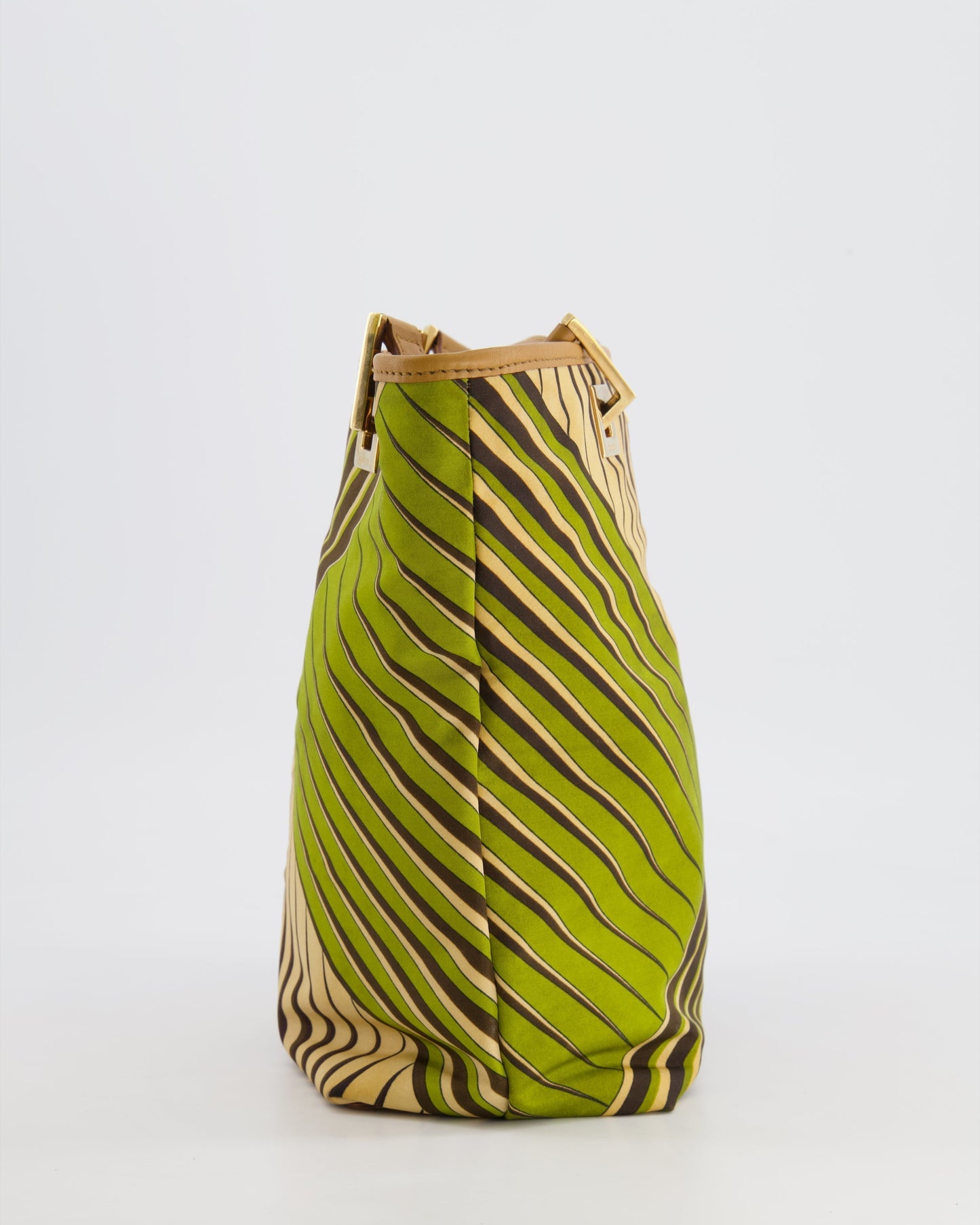 Gucci Vintage Green and Brown Printed Mini Tote Bag with Gold Hardware