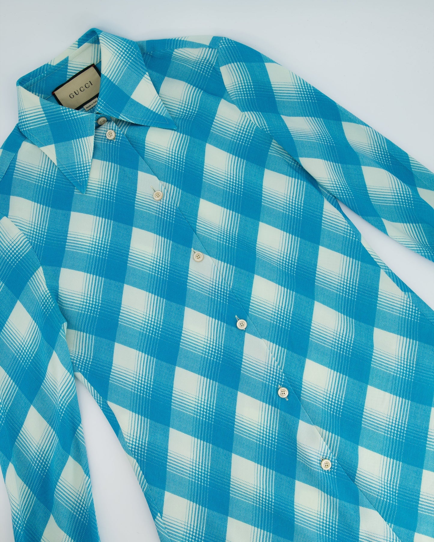 Gucci Turquoise and White Checked Shirt and Skirt Set IT 40 & 42 (UK 8-10)