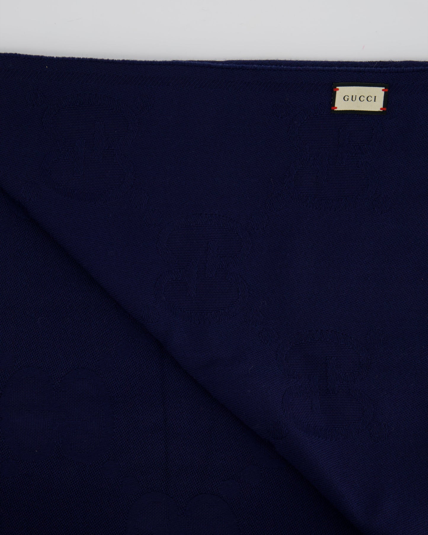 Gucci Navy Wool Monogram GG Printed Scarf
