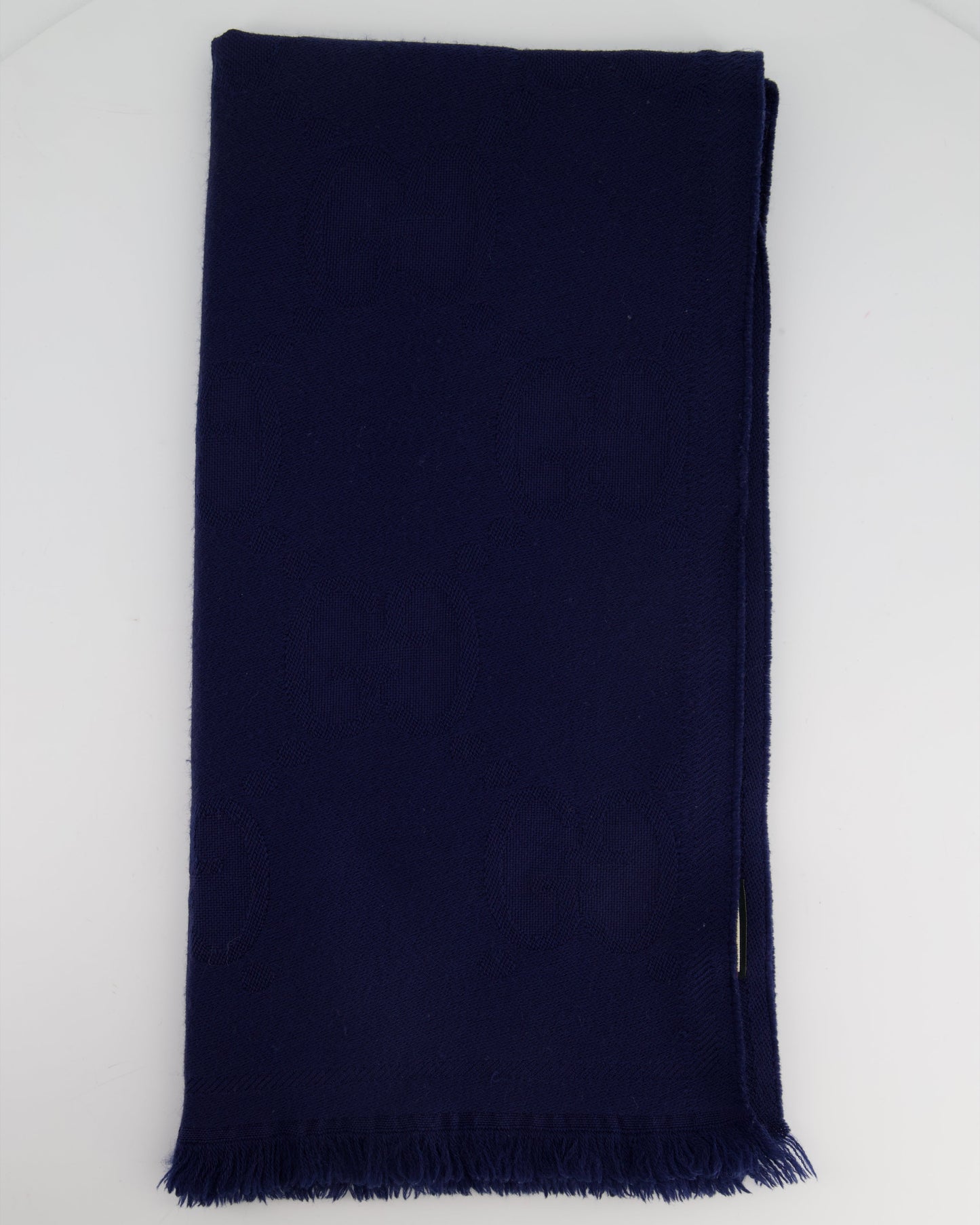 Gucci Navy Wool Monogram GG Printed Scarf