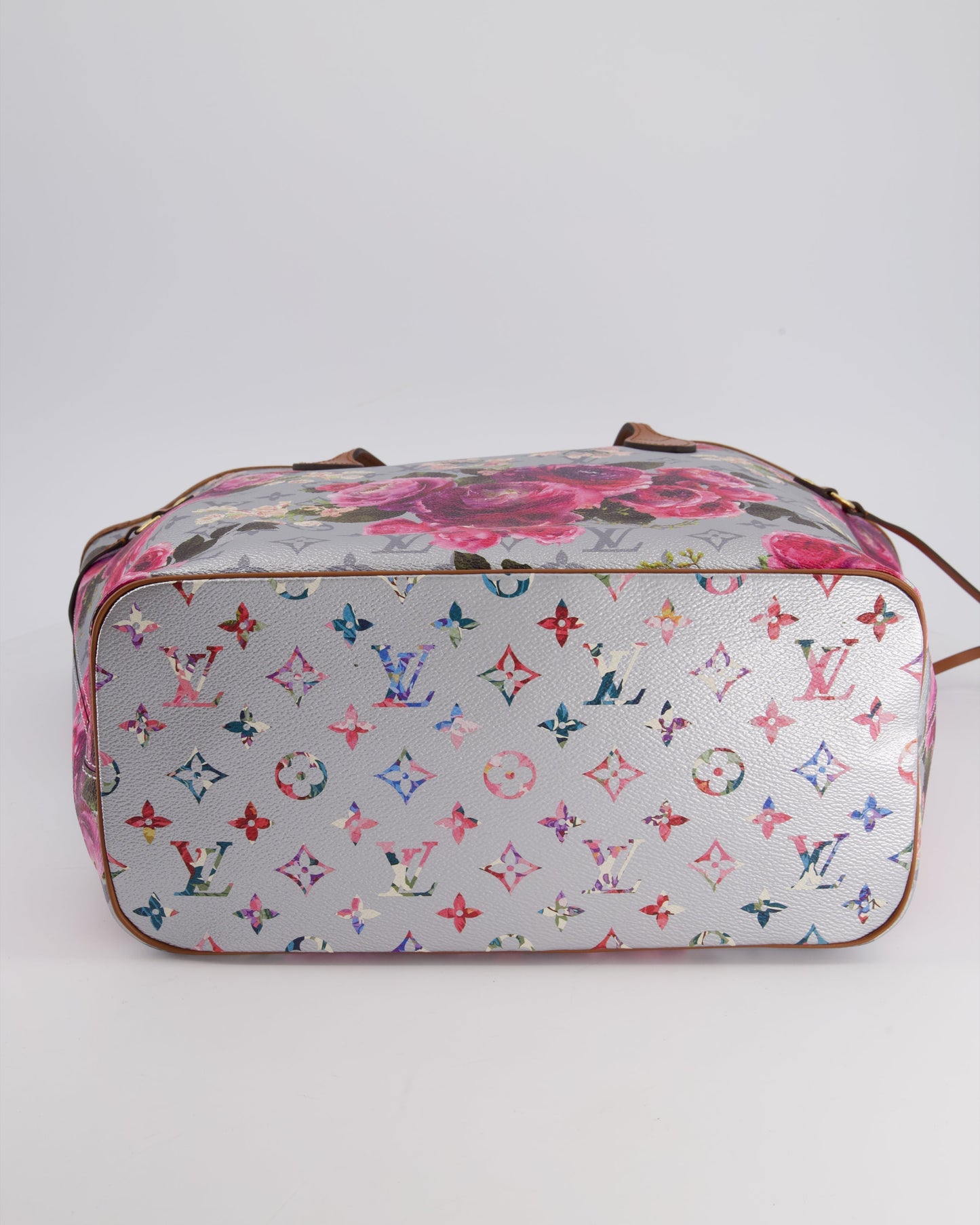 *LIMITED EDITION* Louis Vuitton Garden Capsule 2022 Neverfull MM Bag in Silver and Pink Floral Monogram Canvas with Brown Leather and Gold Hardware