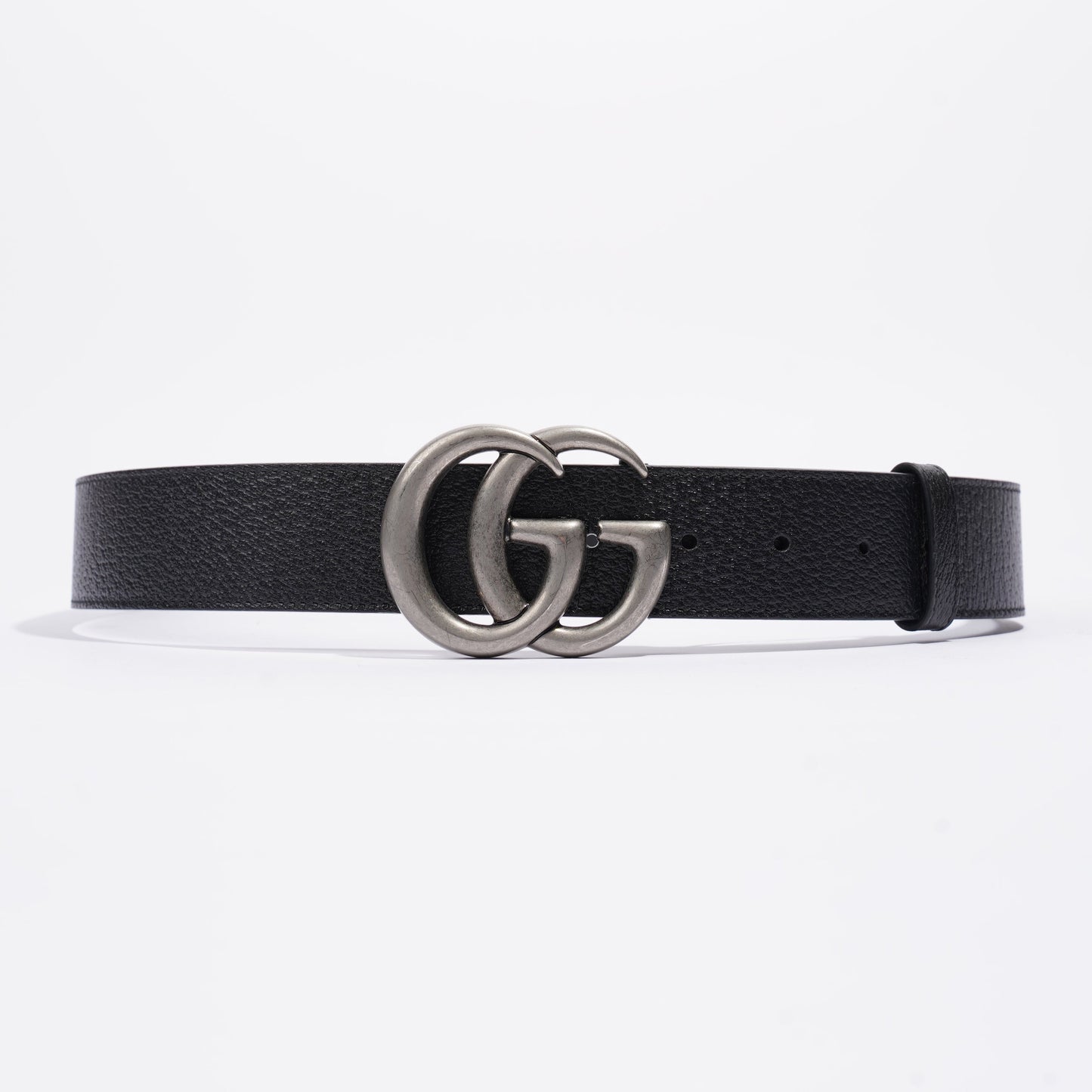 Gucci Double G Silver Buckle Belt Black Grained Leather 90cm 36"