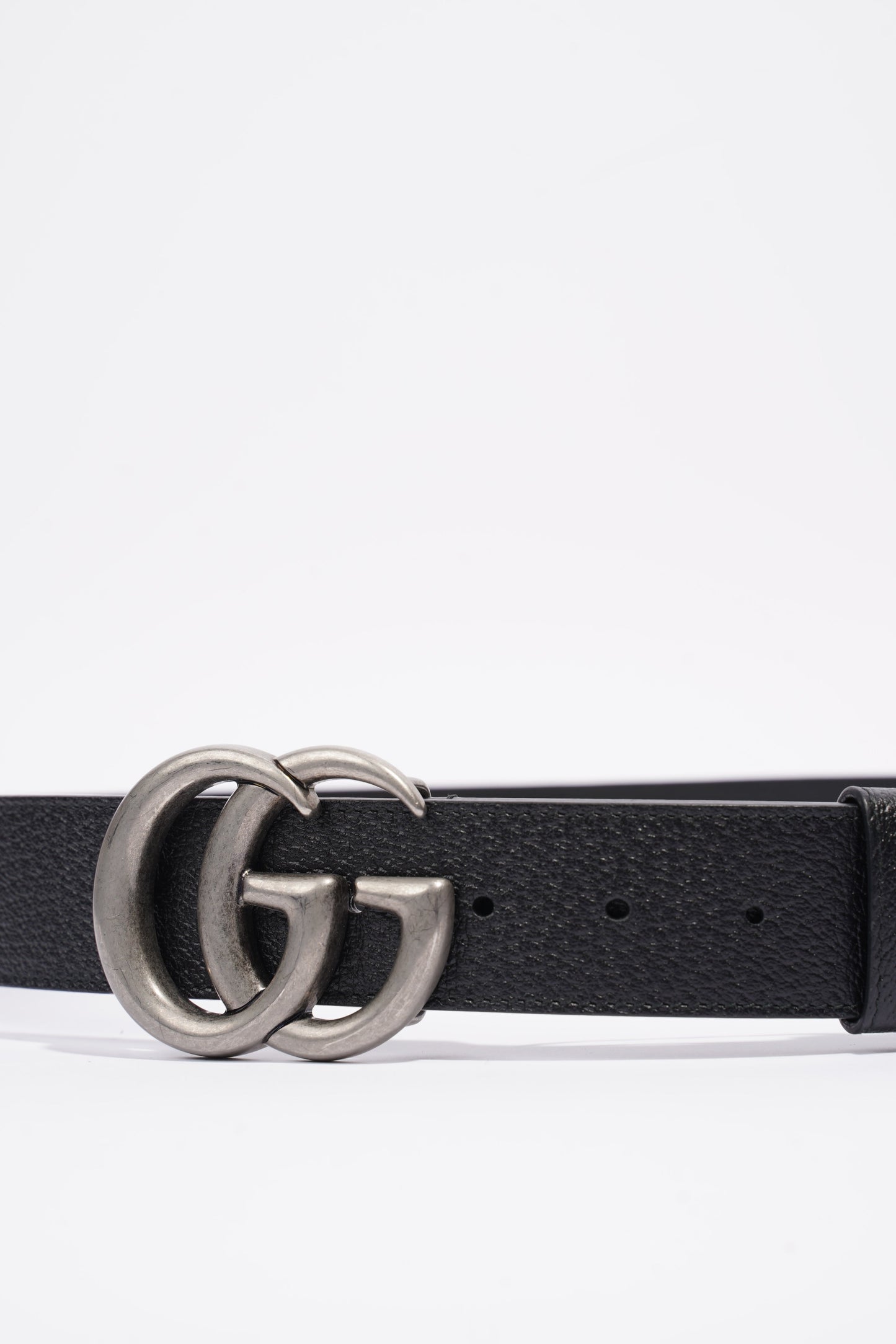 Gucci Double G Silver Buckle Belt Black Grained Leather 90cm 36"