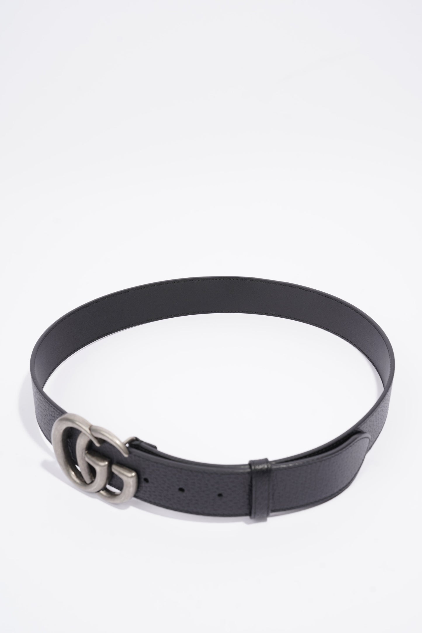Gucci Double G Silver Buckle Belt Black Grained Leather 90cm 36"