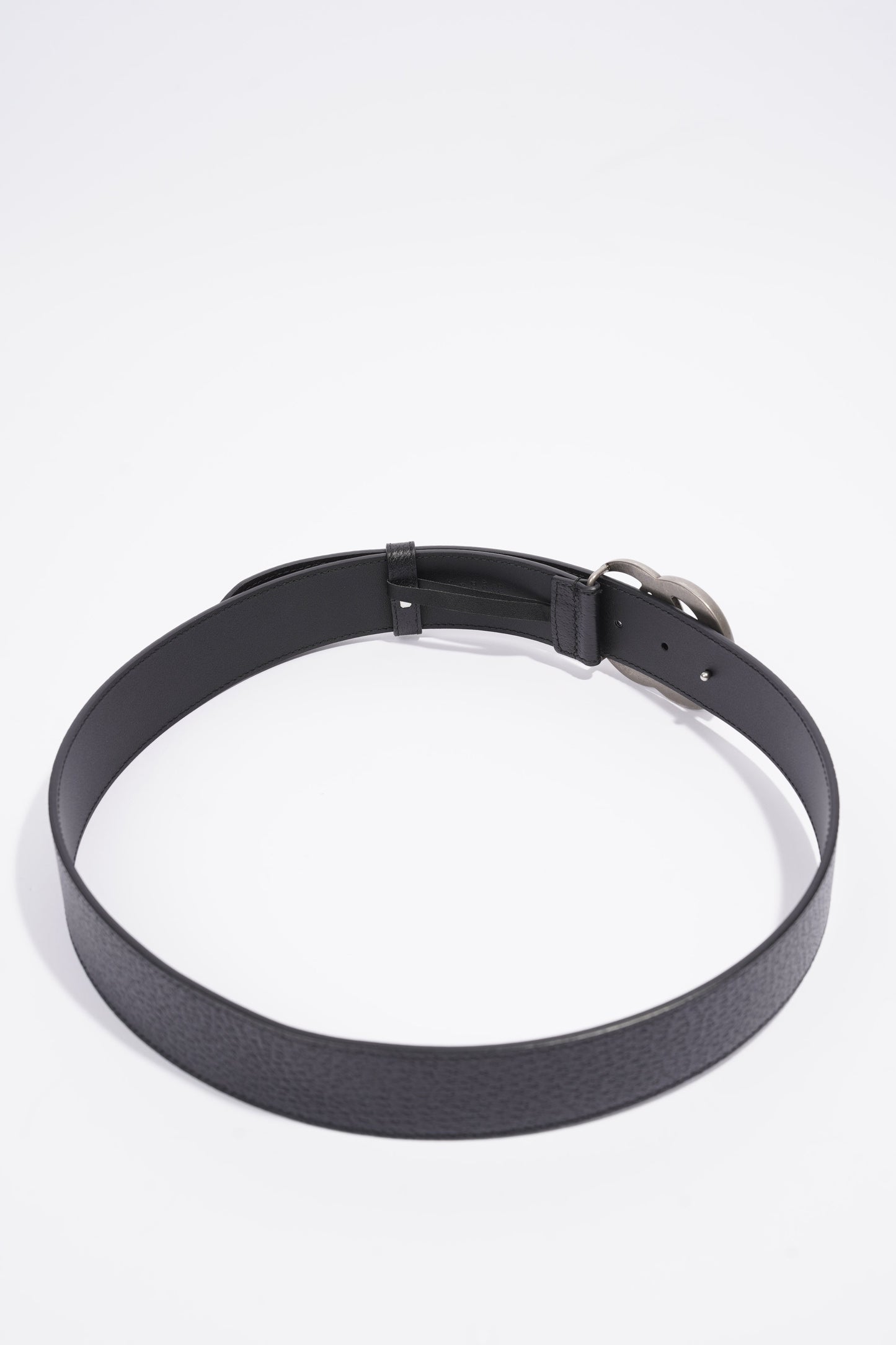 Gucci Double G Silver Buckle Belt Black Grained Leather 90cm 36"