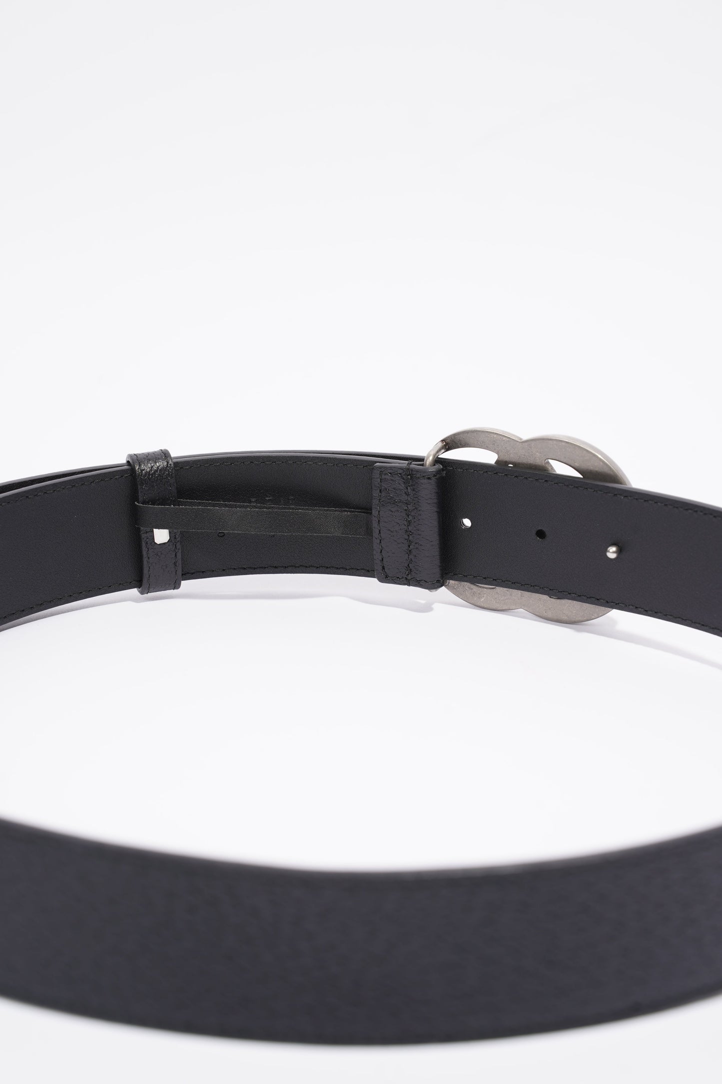 Gucci Double G Silver Buckle Belt Black Grained Leather 90cm 36"