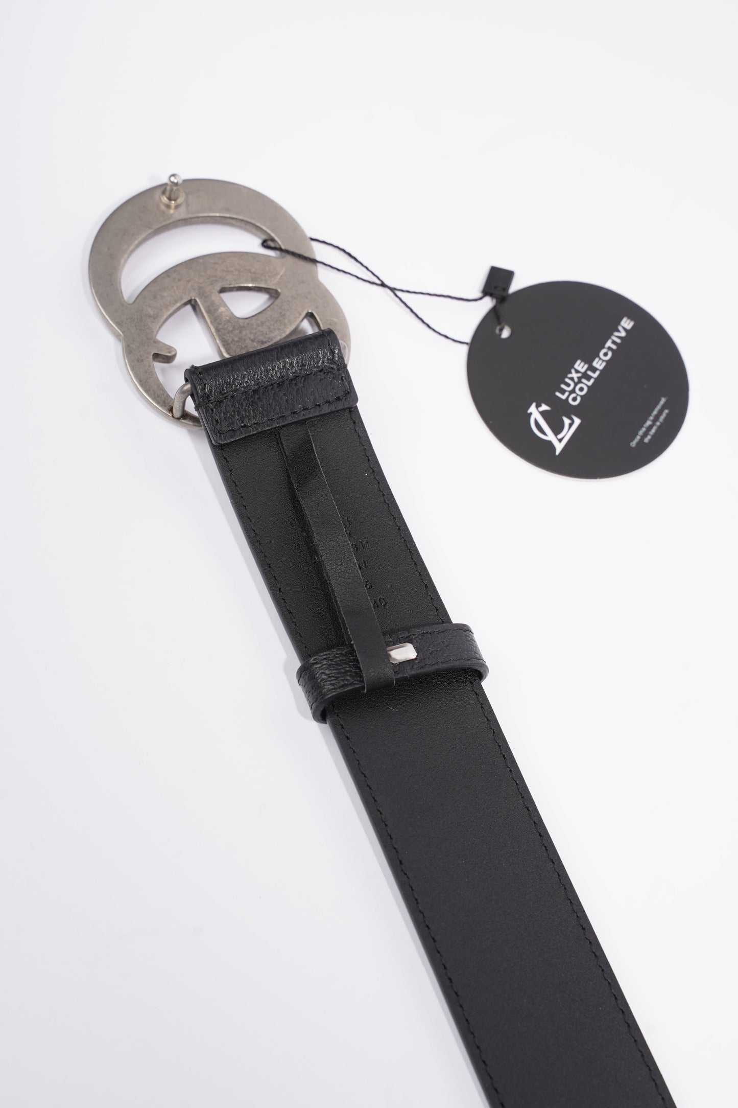 Gucci Double G Silver Buckle Belt Black Grained Leather 90cm 36"