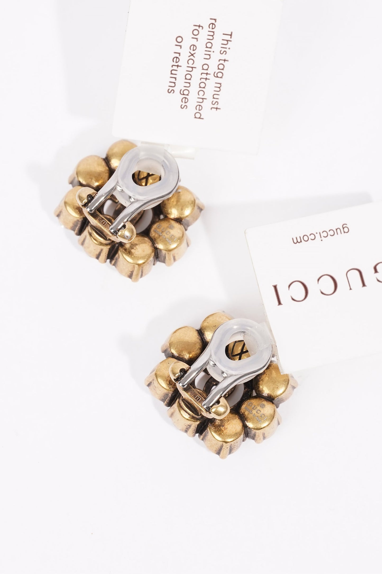 Gucci Crystal Double G Clip On Earrings Gold Crystal