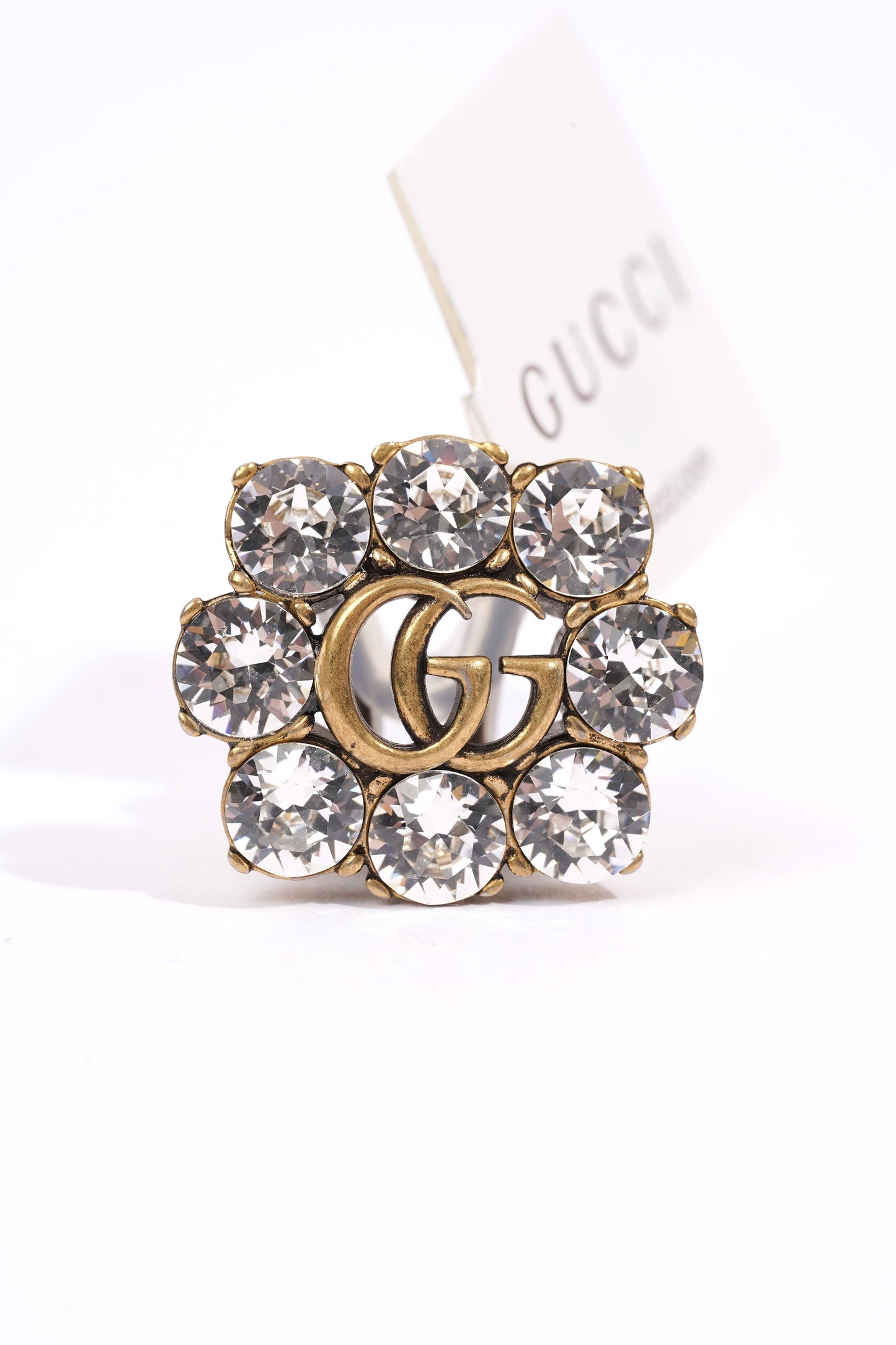 Gucci Crystal Double G Clip On Earrings Gold Crystal