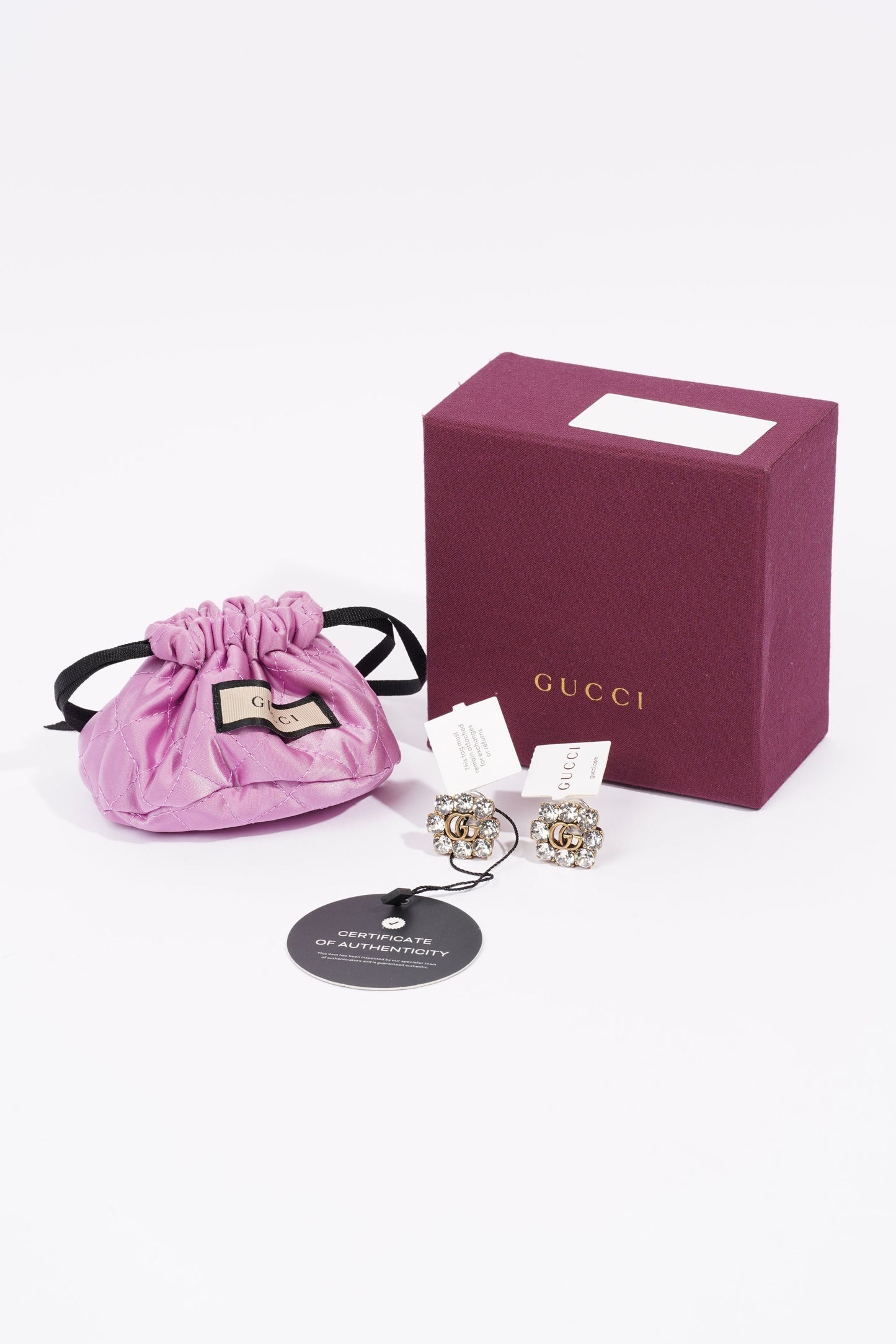 Gucci Crystal Double G Clip On Earrings Gold Crystal