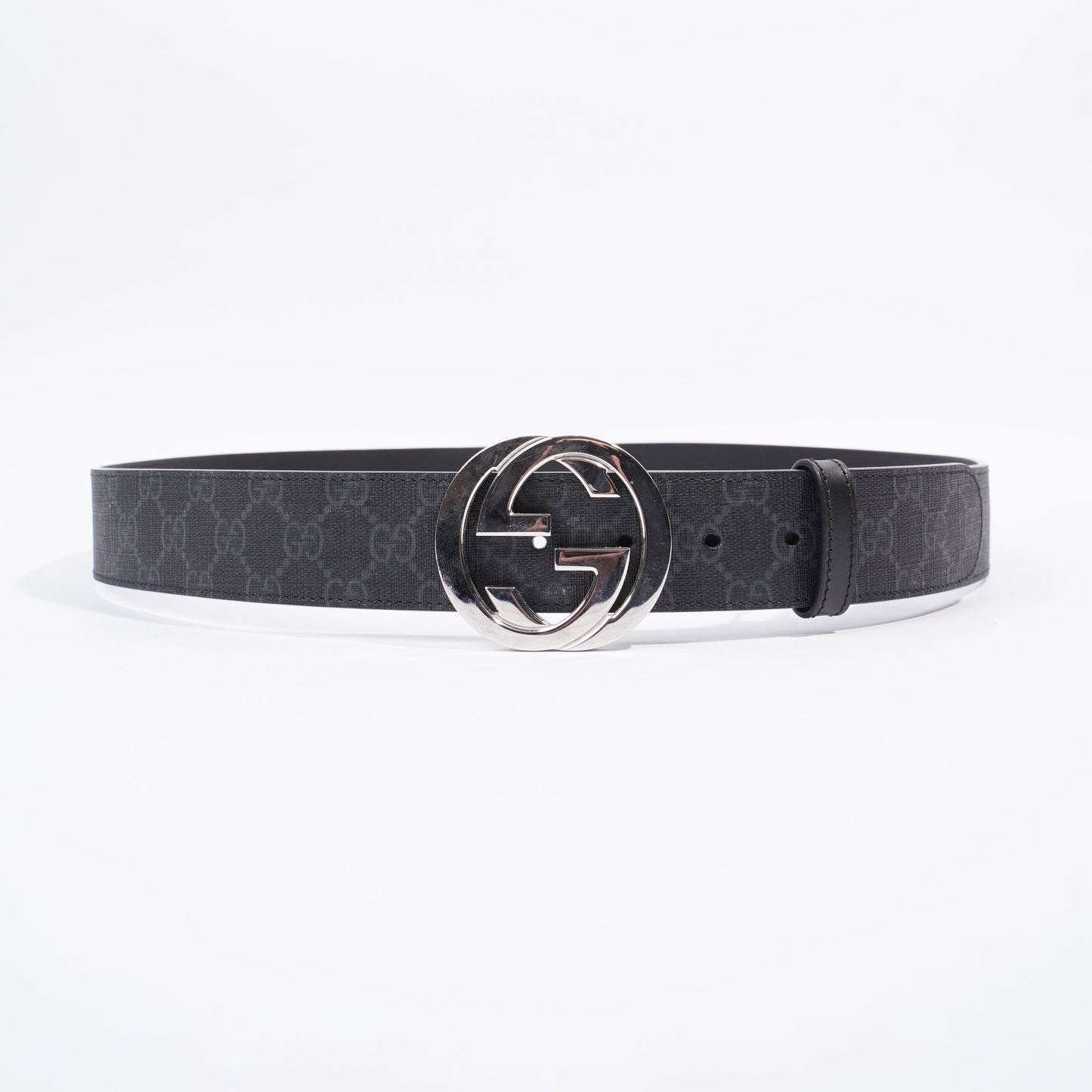 Gucci Interlocking G Belt Black And Grey GG Supreme Leather 110cm 44"