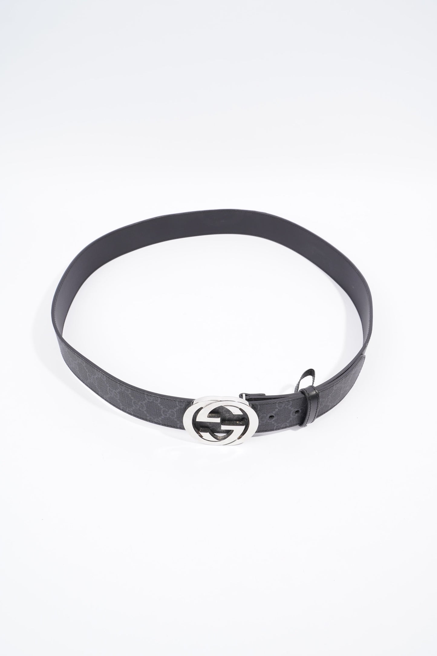 Gucci Interlocking G Belt Black And Grey GG Supreme Leather 110cm 44"