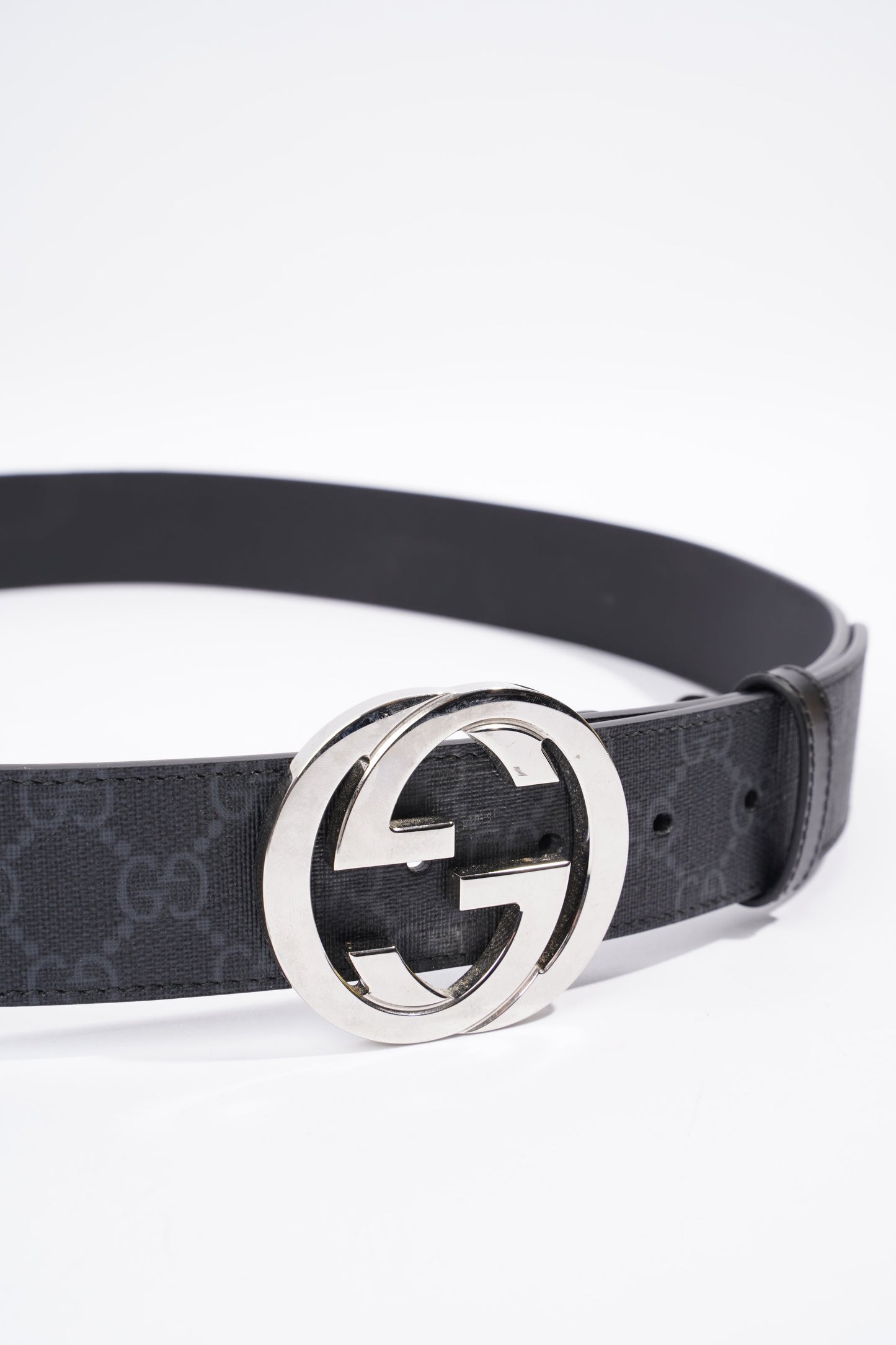 Gucci Interlocking G Belt Black And Grey GG Supreme Leather 110cm 44"