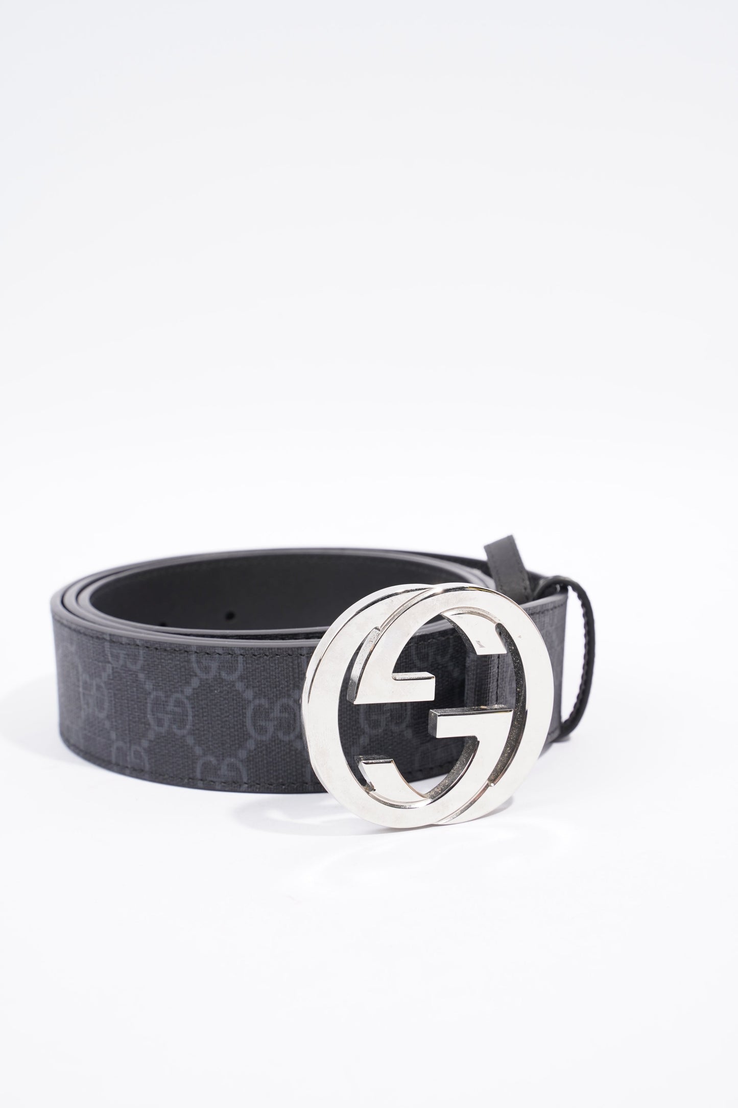 Gucci Interlocking G Belt Black And Grey GG Supreme Leather 110cm 44"