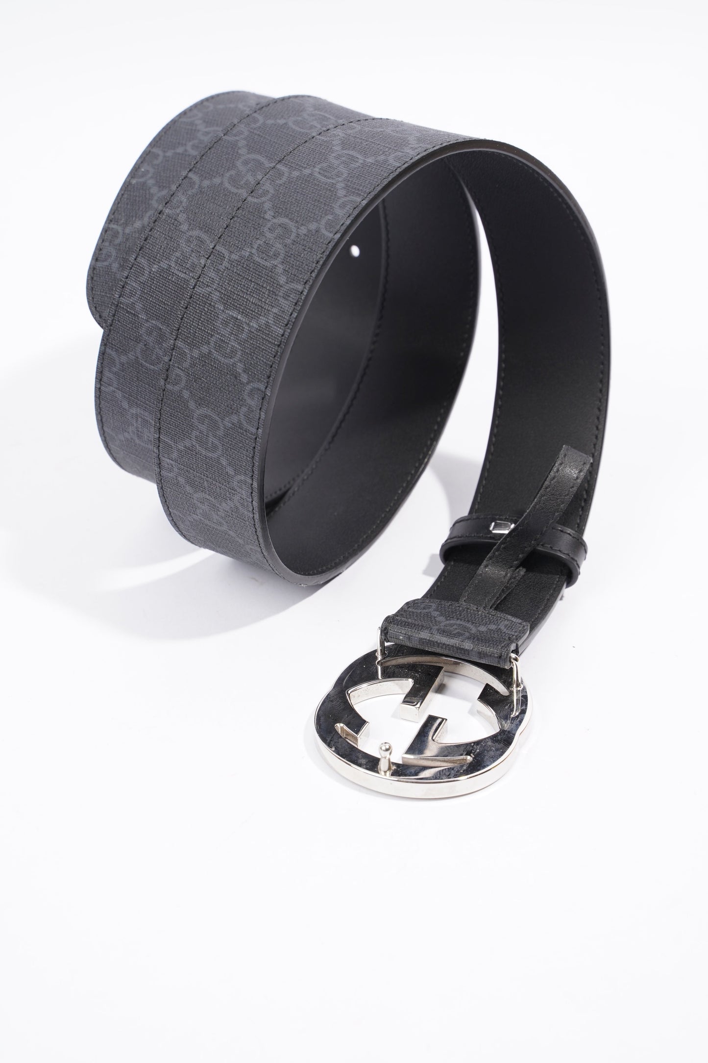 Gucci Interlocking G Belt Black And Grey GG Supreme Leather 110cm 44"