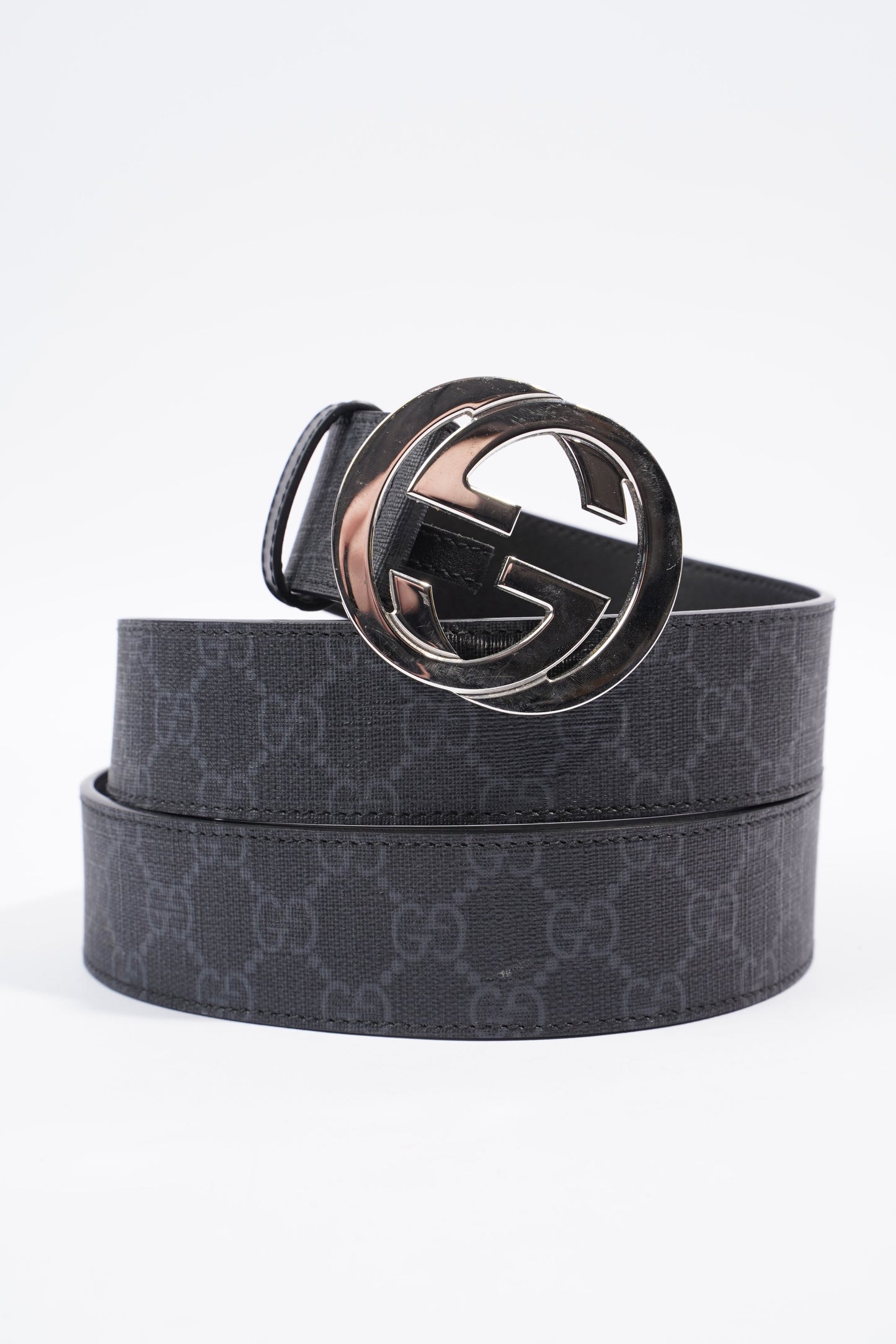 Gucci Interlocking G Belt Black And Grey GG Supreme Leather 110cm 44"