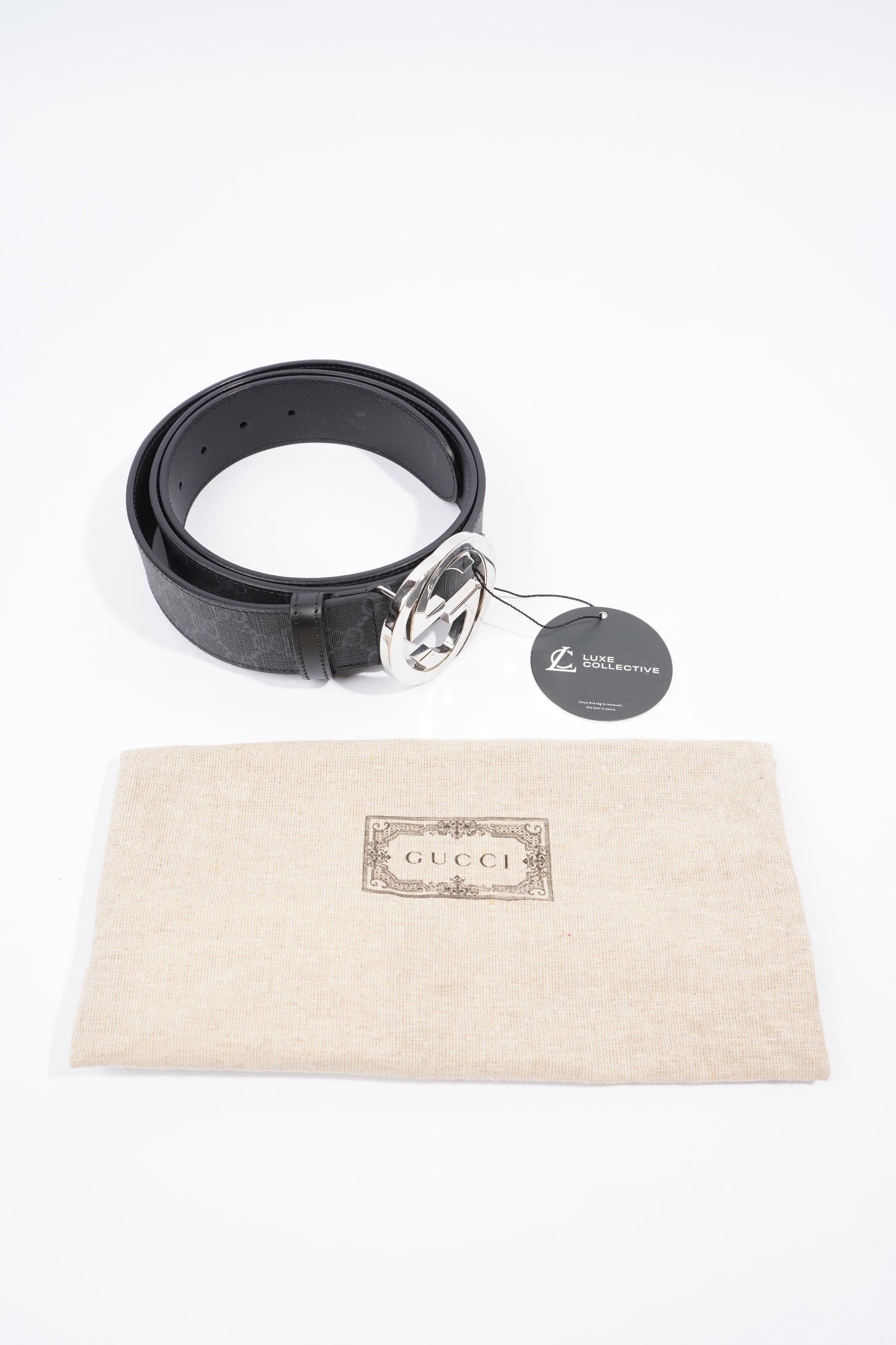 Gucci Interlocking G Belt Black And Grey GG Supreme Leather 110cm 44"