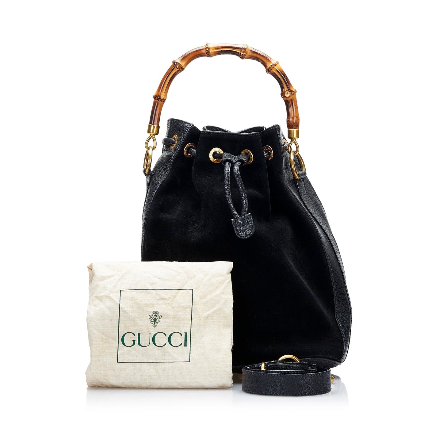 Gucci Suede Bamboo Bucket Satchel