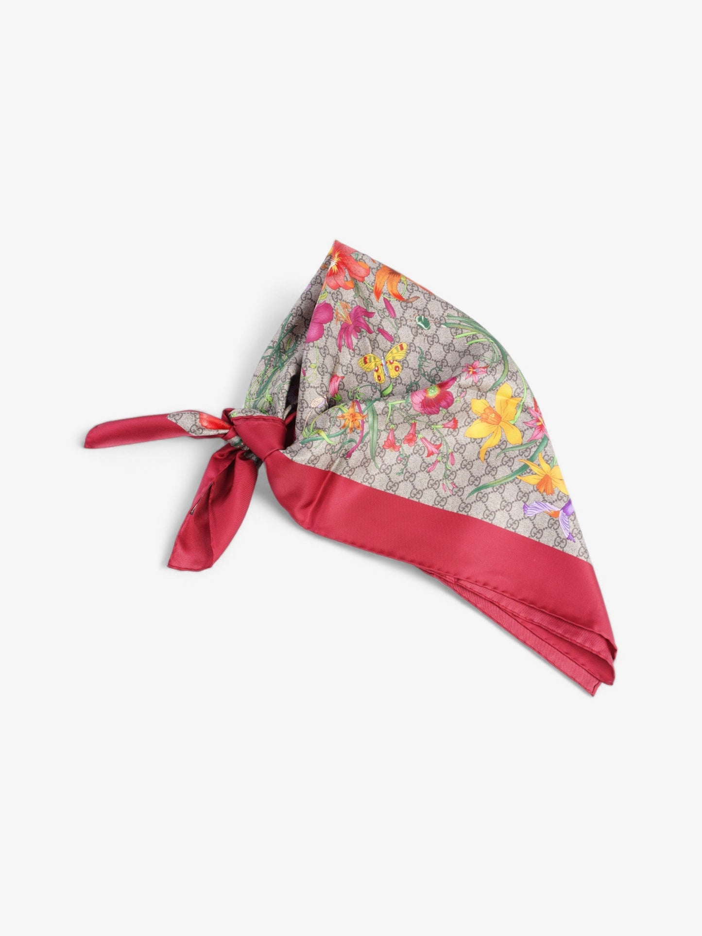 Gucci Floral Print Scarf Red Floral Multi Print Silk