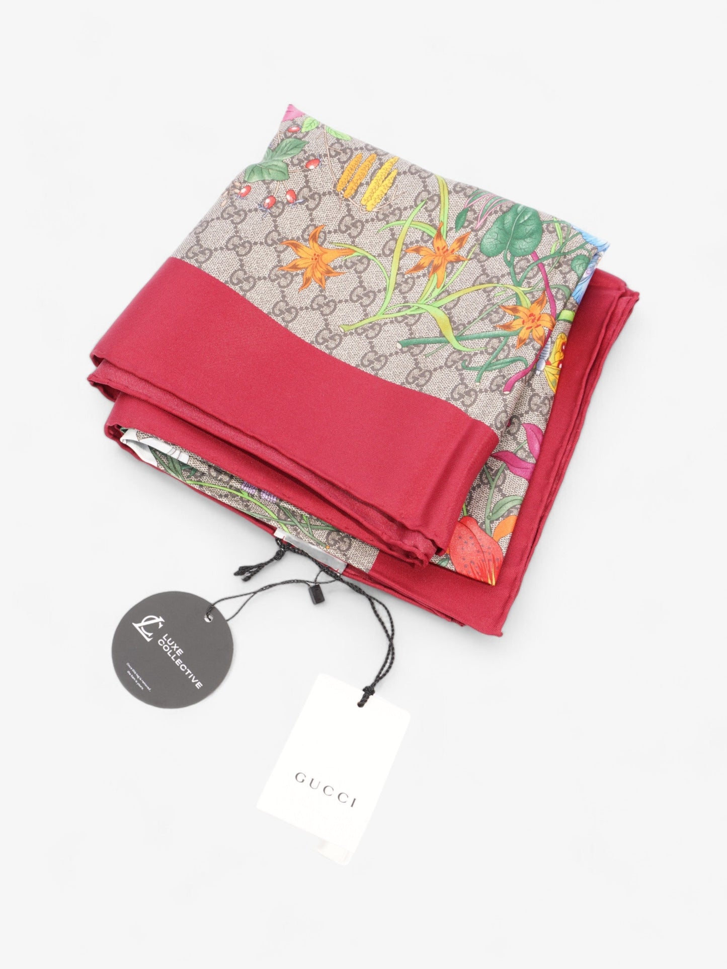 Gucci Floral Print Scarf Red Floral Multi Print Silk