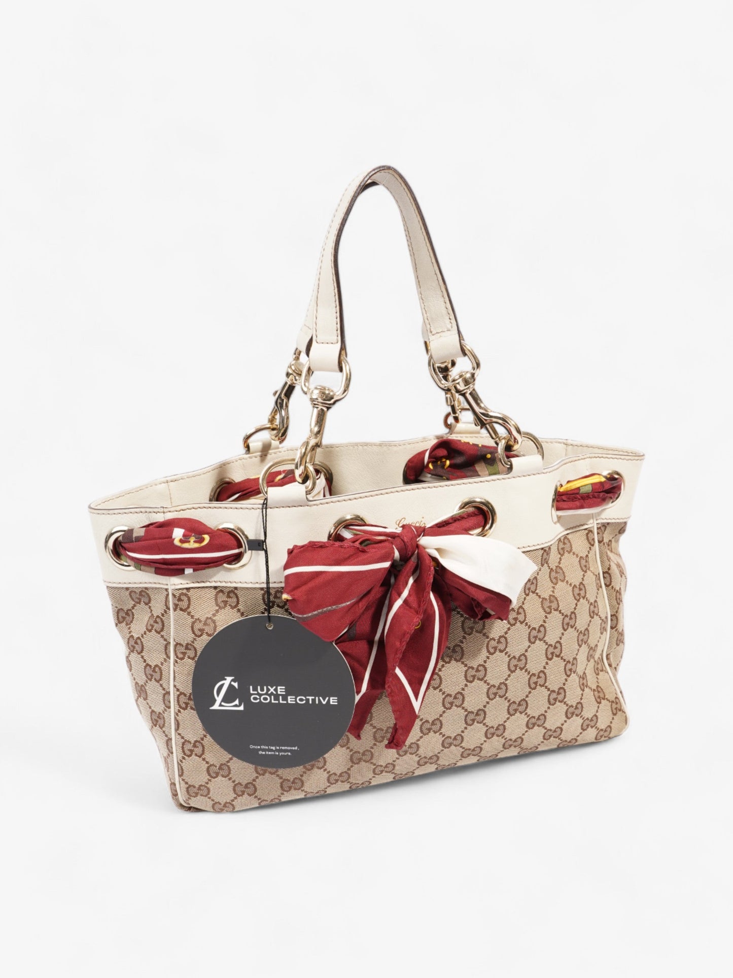 Gucci Positano Scarf Tote Beige And Ebony GG Supreme Canvas