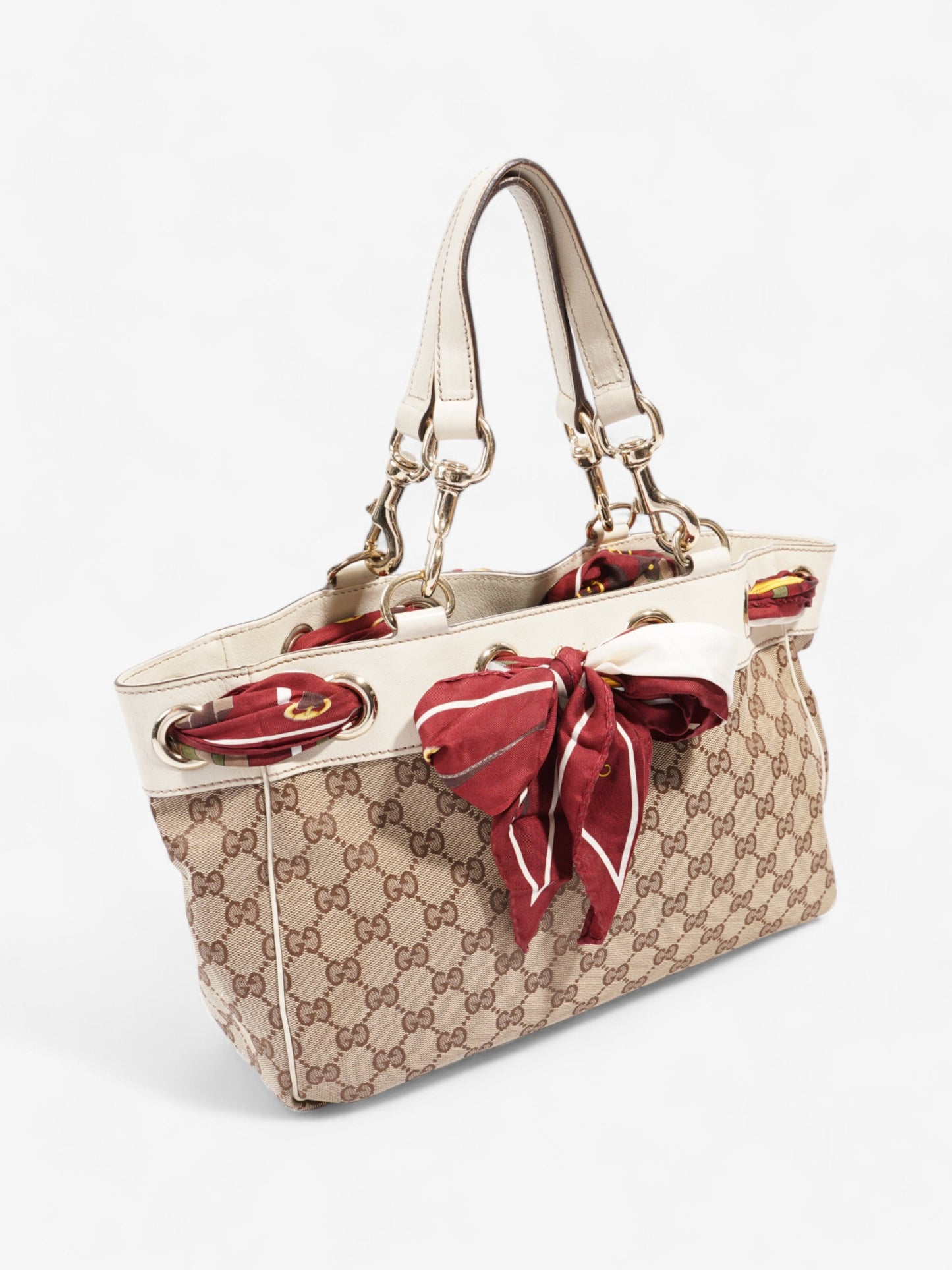 Gucci Positano Scarf Tote Beige And Ebony GG Supreme Canvas