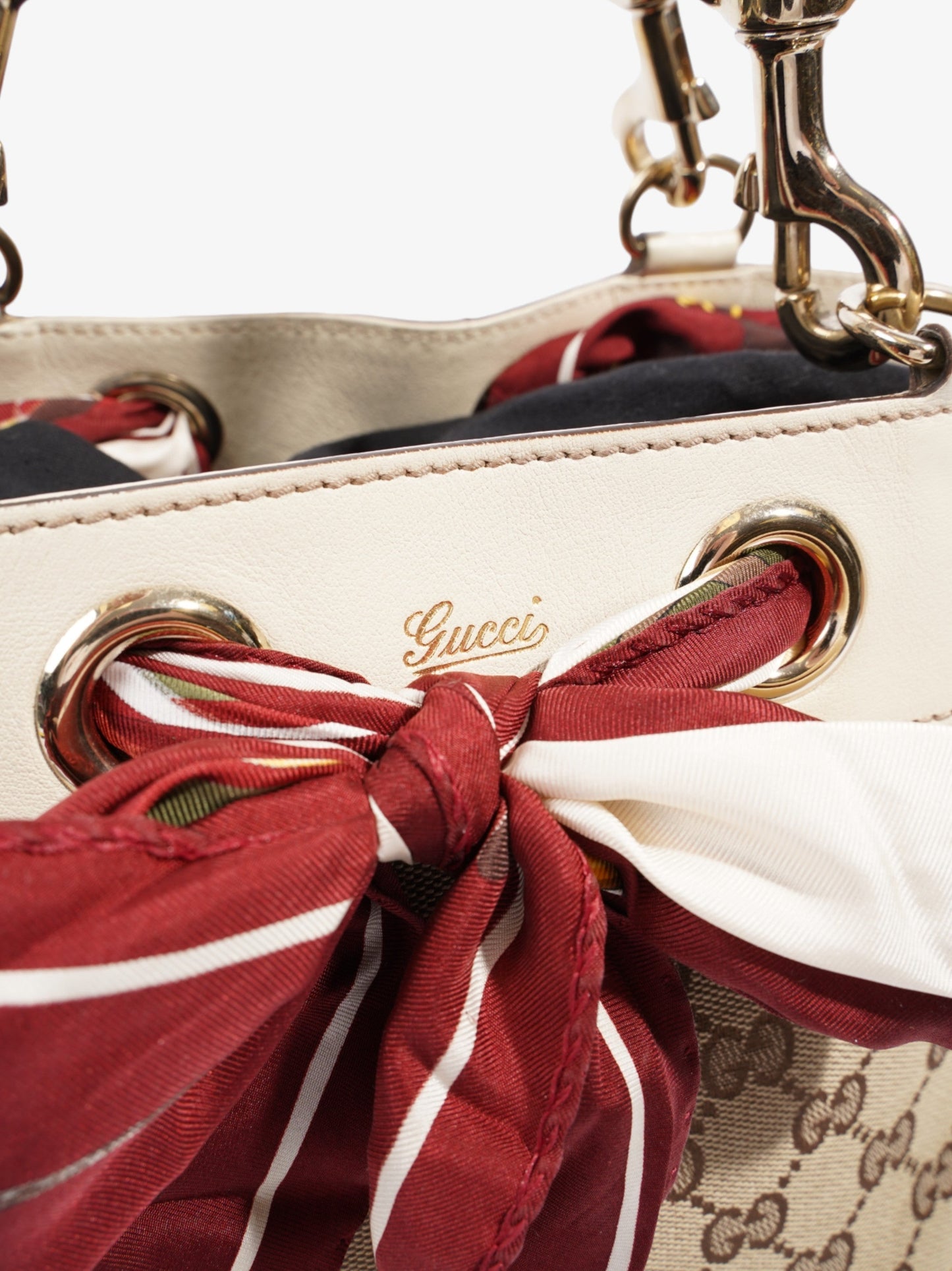 Gucci Positano Scarf Tote Beige And Ebony GG Supreme Canvas