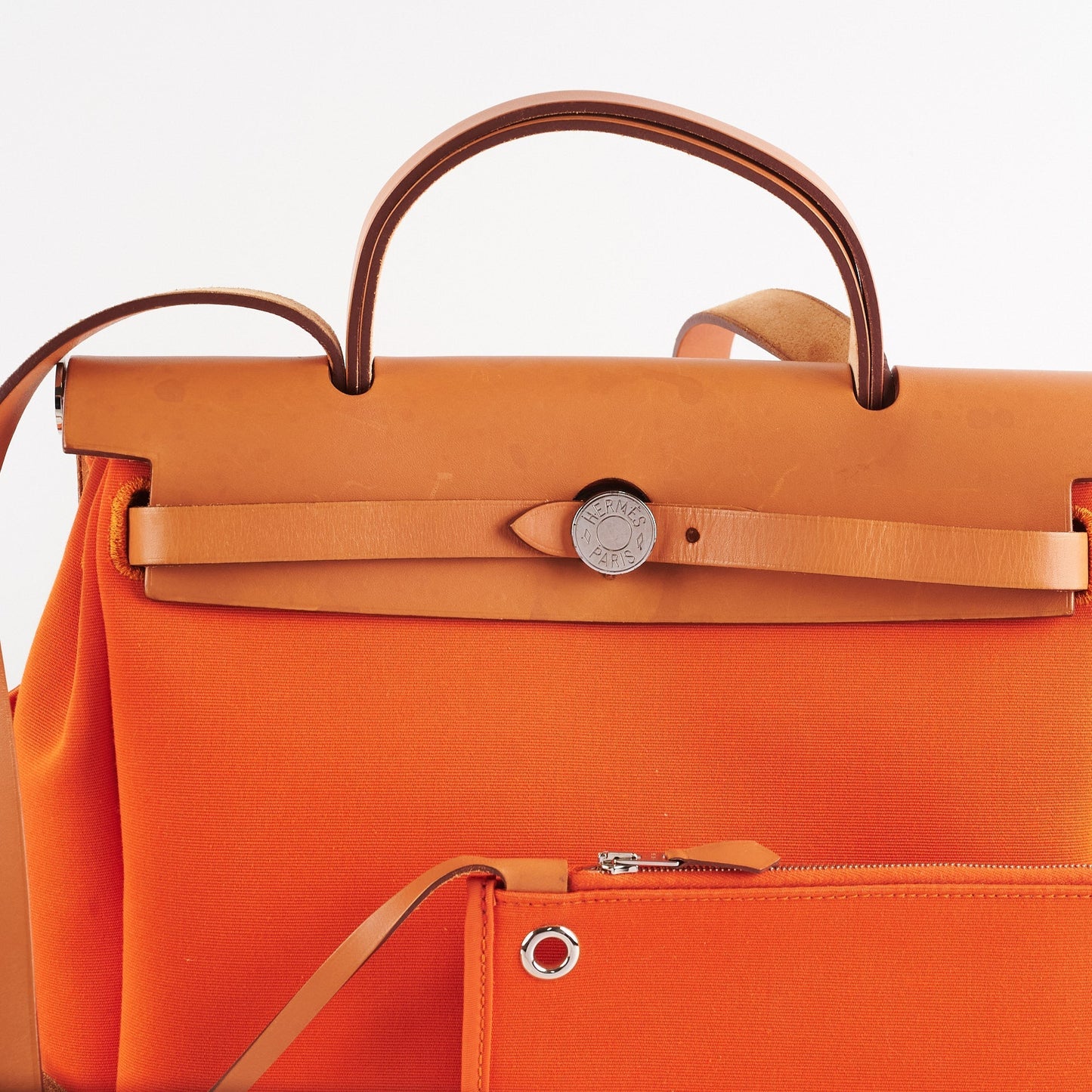 Hermes Herbag 31 Orange/Tan Stamp R Square (2014)