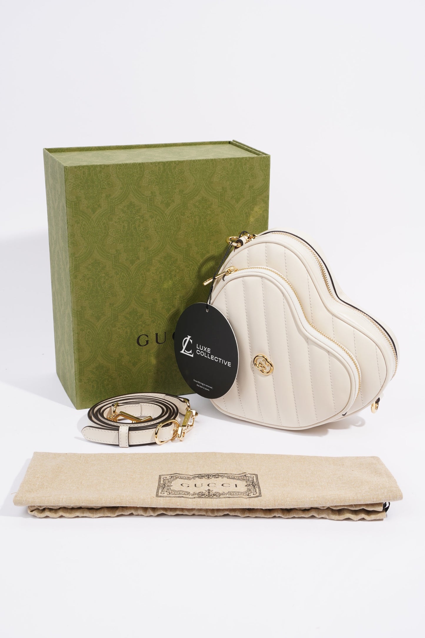 Gucci Interlocking G Mini Heart Cream Matelasse Leather