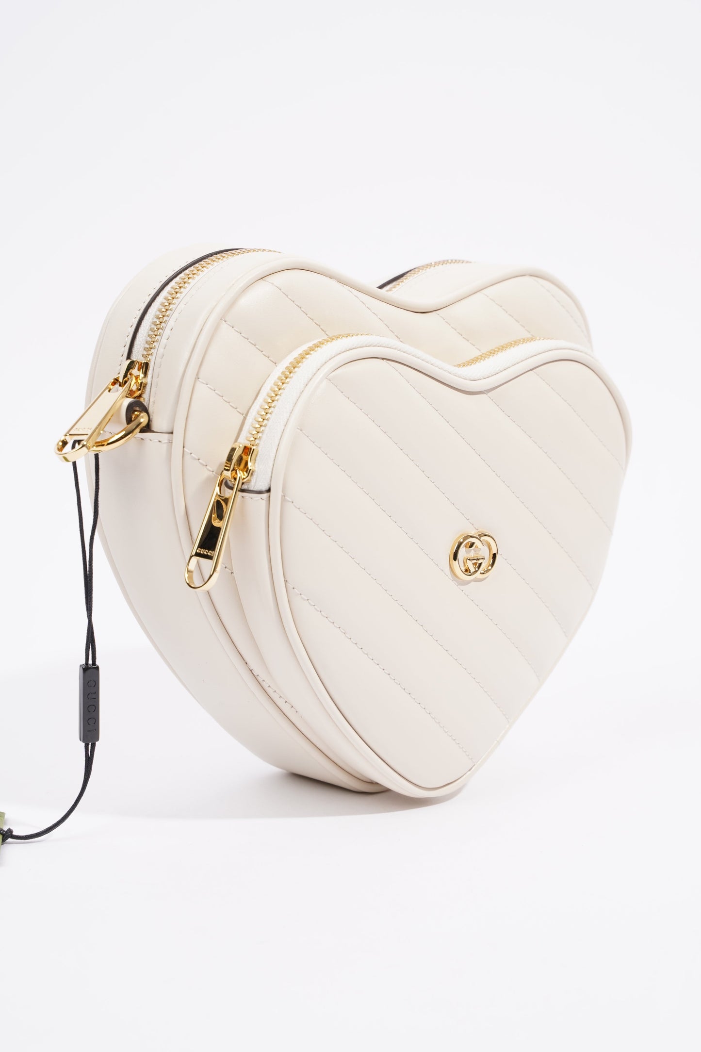 Gucci Interlocking G Mini Heart Cream Matelasse Leather