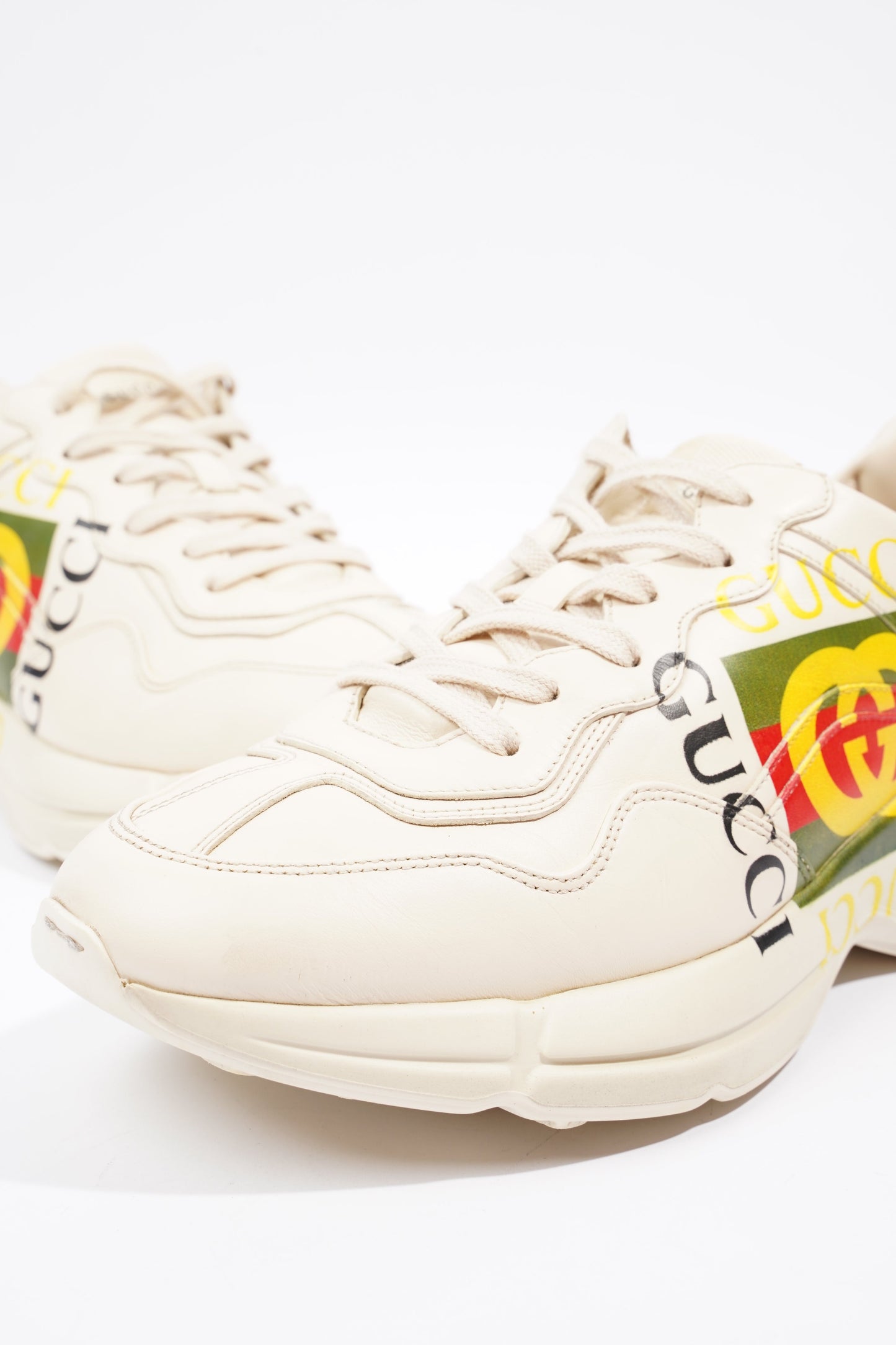 Gucci Rhyton Logo Sneaker Ivory / Green / Yellow Leather EU 43 UK 9
