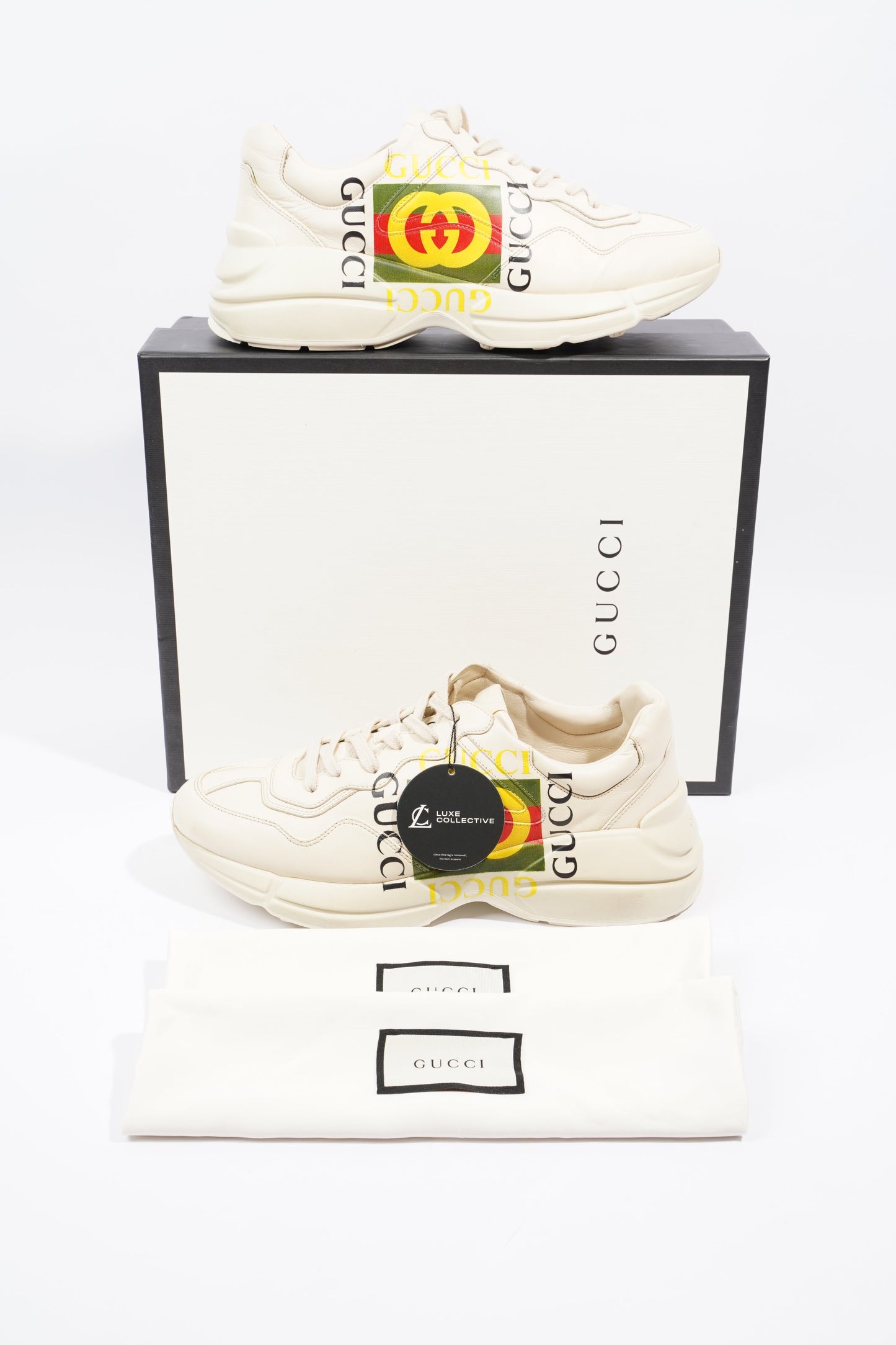 Gucci Rhyton Logo Sneaker Ivory / Green / Yellow Leather EU 43 UK 9