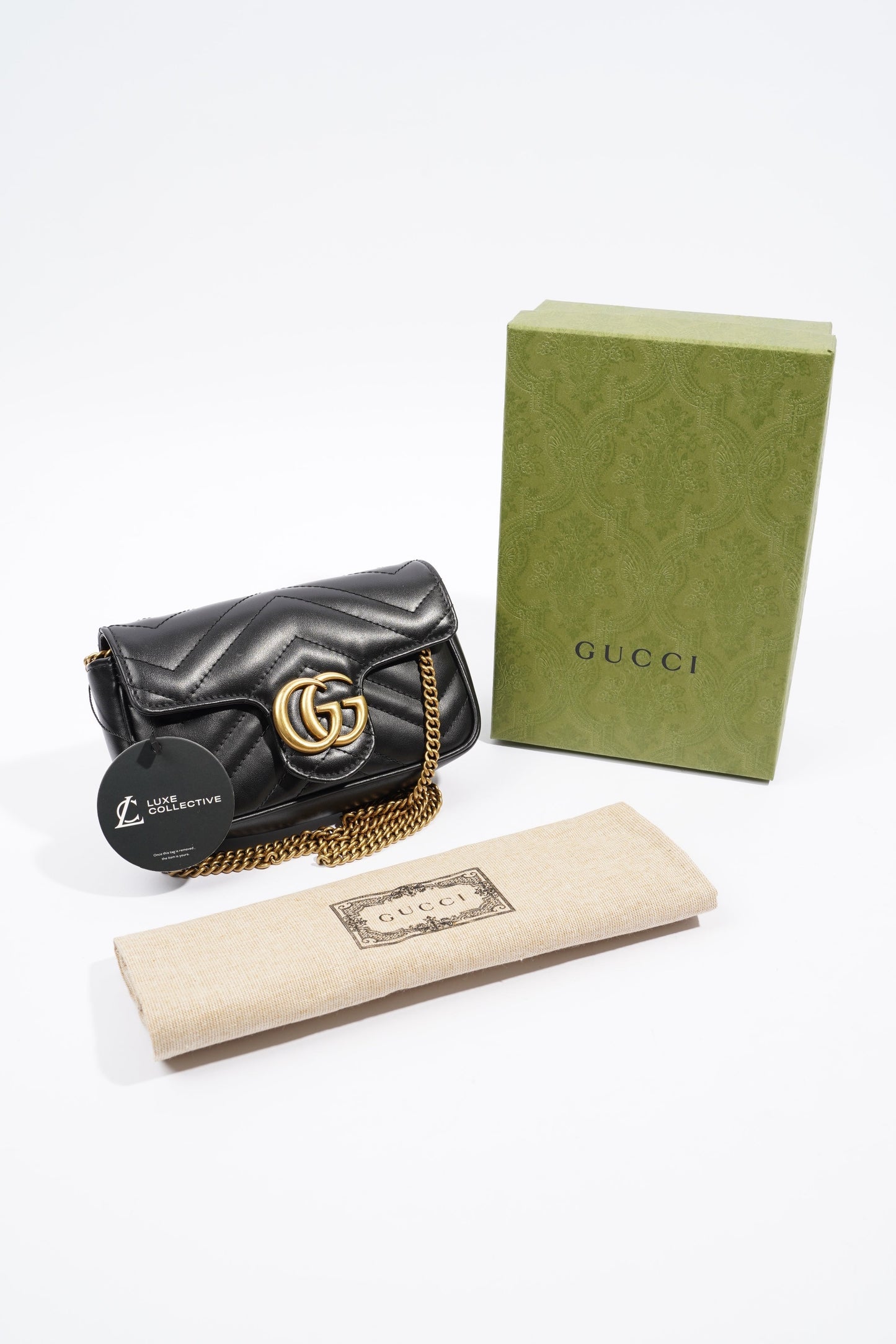 Gucci Marmont Flap Black Matelasse Leather Super Mini