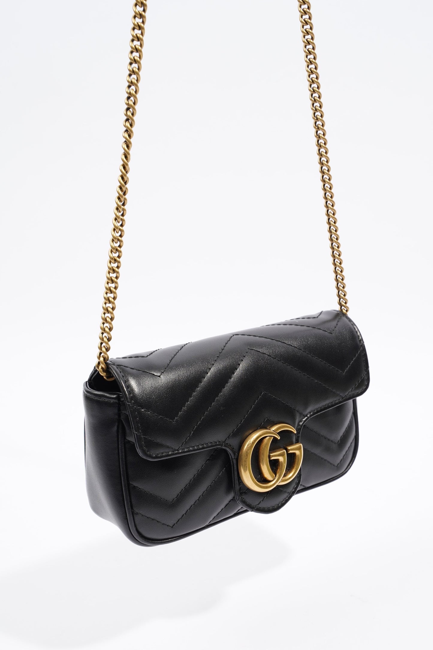 Gucci Marmont Flap Black Matelasse Leather Super Mini