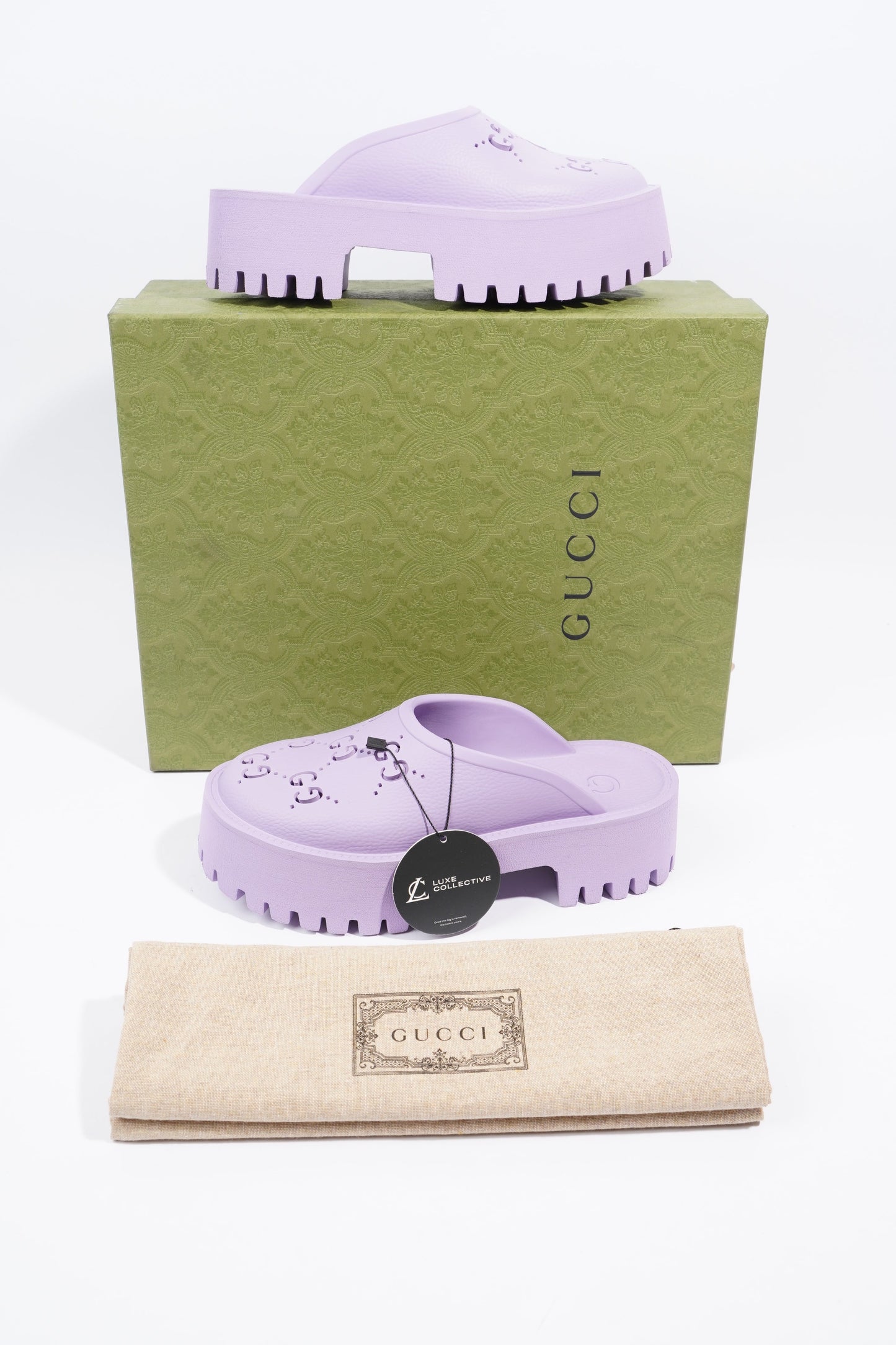 Gucci Platform Perforated G Sandal Lilac Rubber EU 38 UK 5