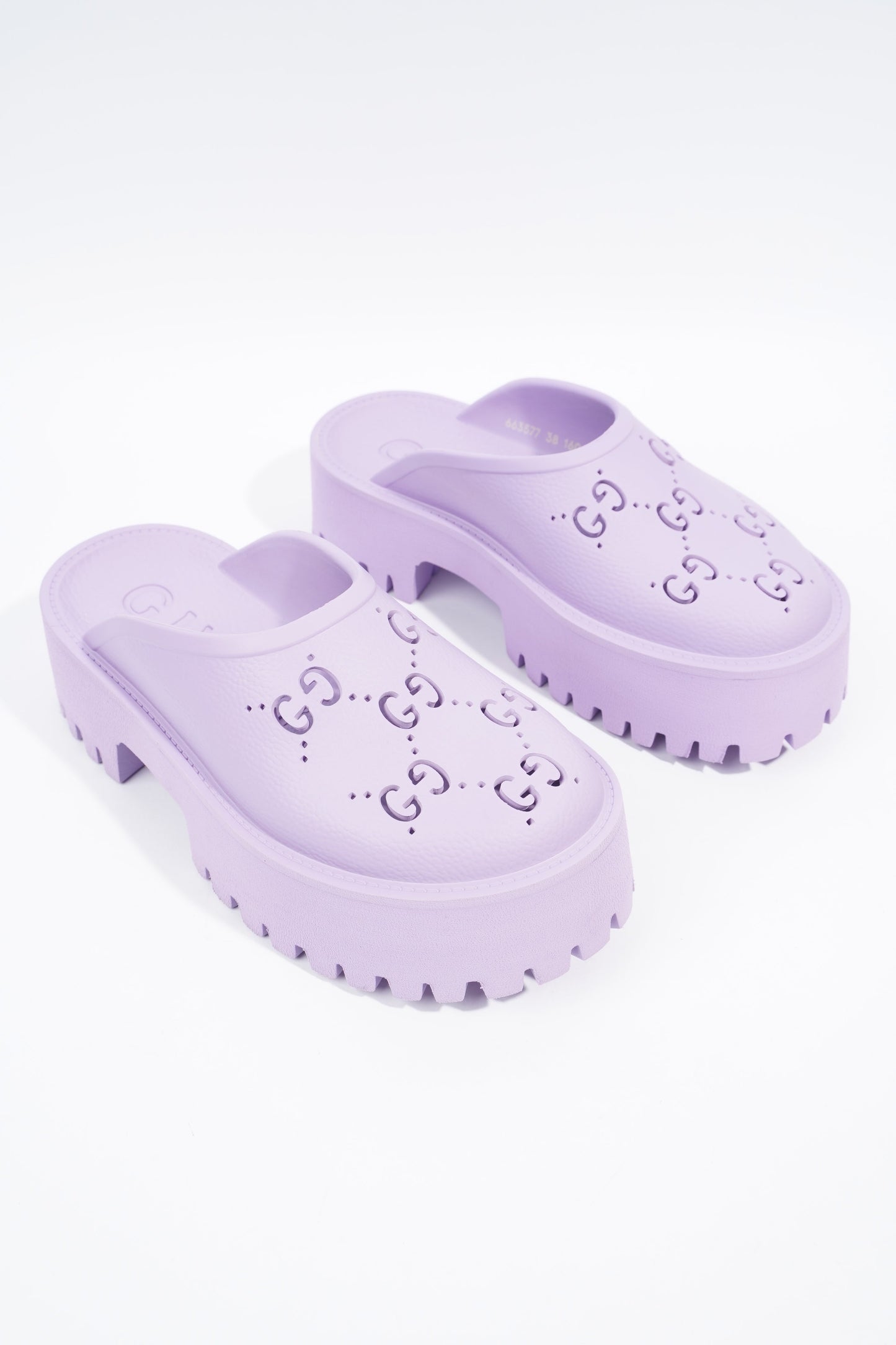 Gucci Platform Perforated G Sandal Lilac Rubber EU 38 UK 5