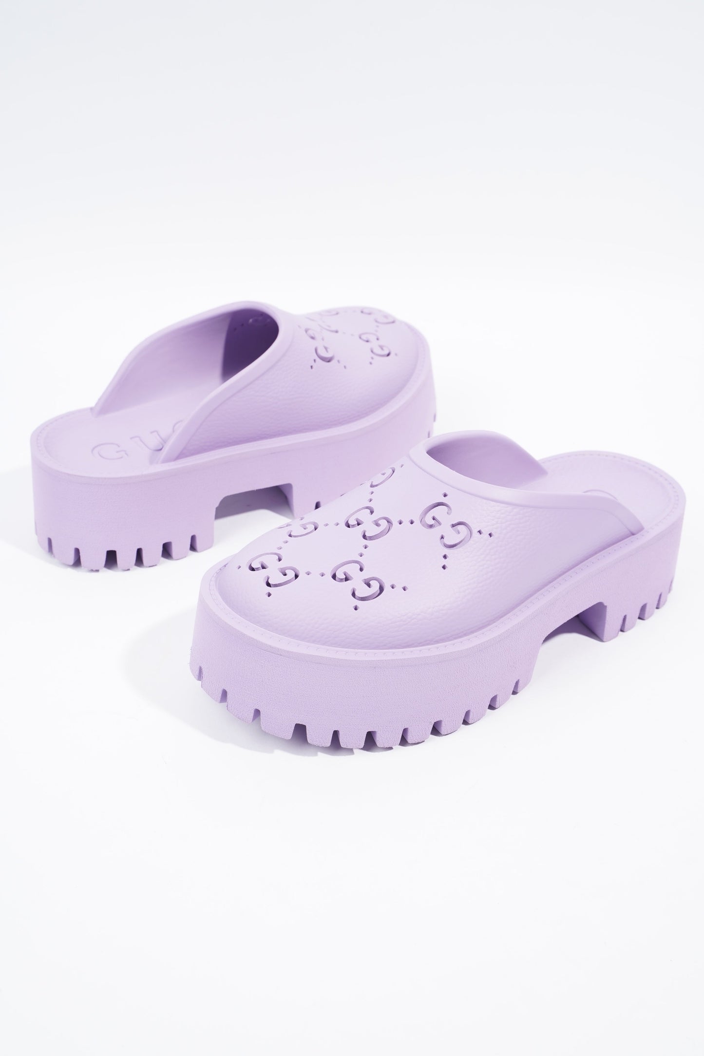 Gucci Platform Perforated G Sandal Lilac Rubber EU 38 UK 5