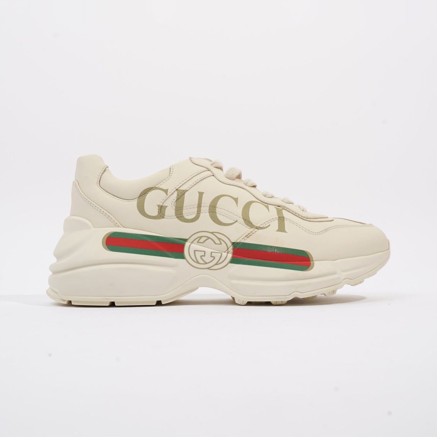 Gucci Rhyton Logo Beige / Green / Red Leather EU 38 UK 5