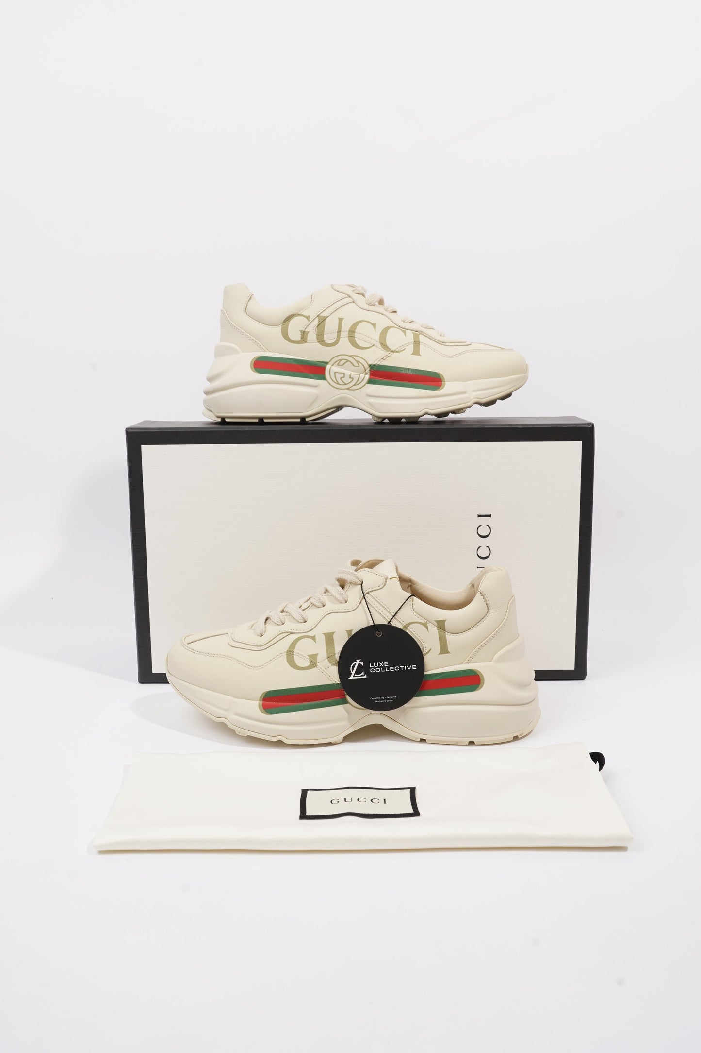 Gucci Rhyton Logo Beige / Green / Red Leather EU 38 UK 5
