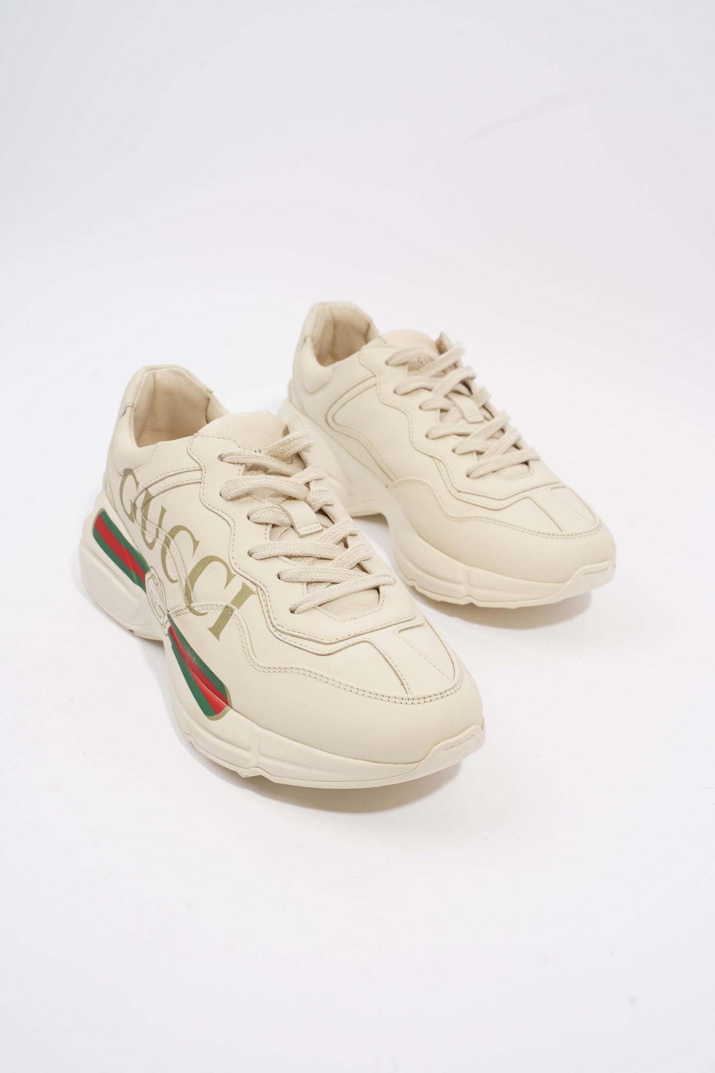 Gucci Rhyton Logo Beige / Green / Red Leather EU 38 UK 5