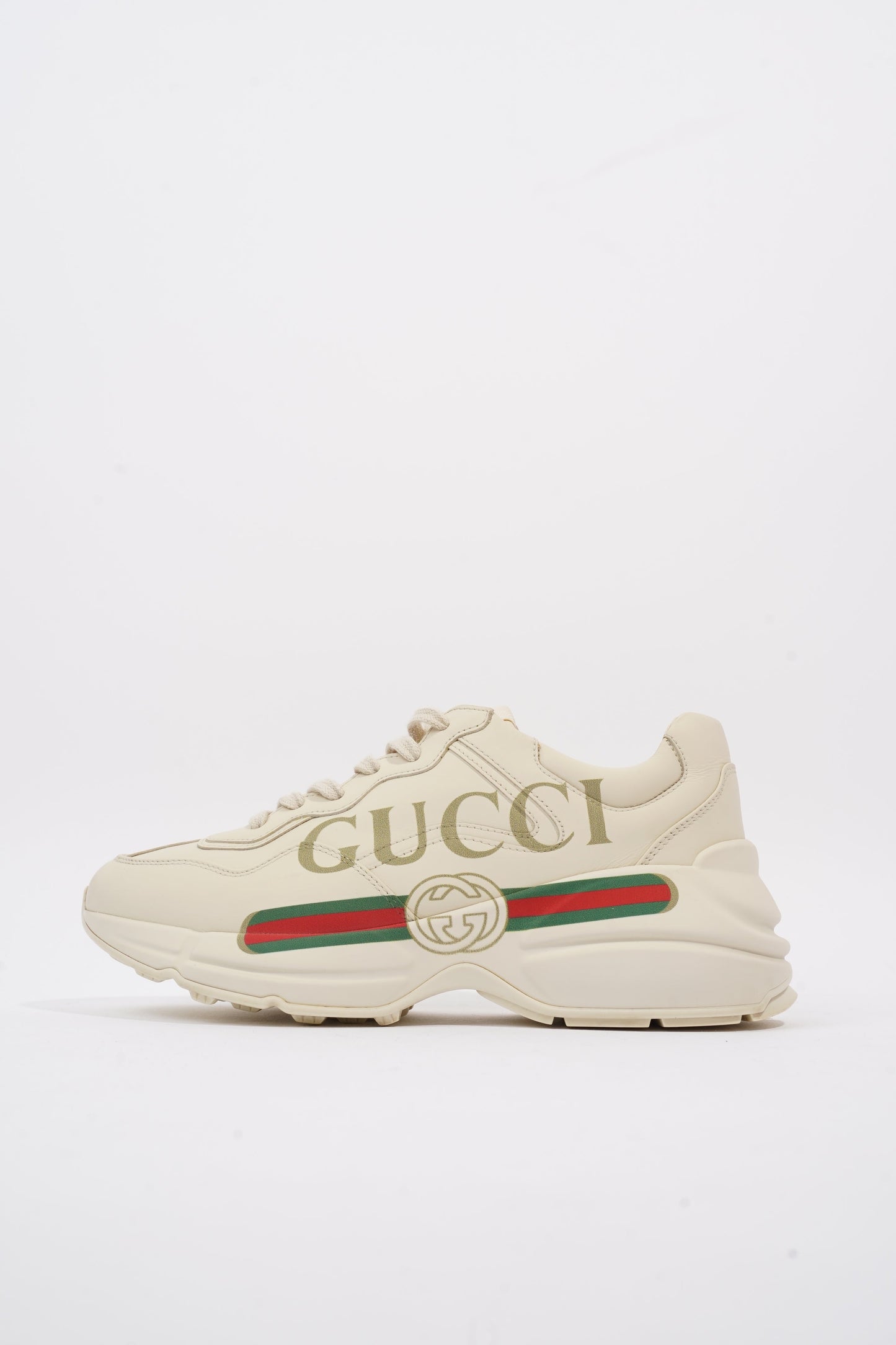 Gucci Rhyton Logo Beige / Green / Red Leather EU 38 UK 5